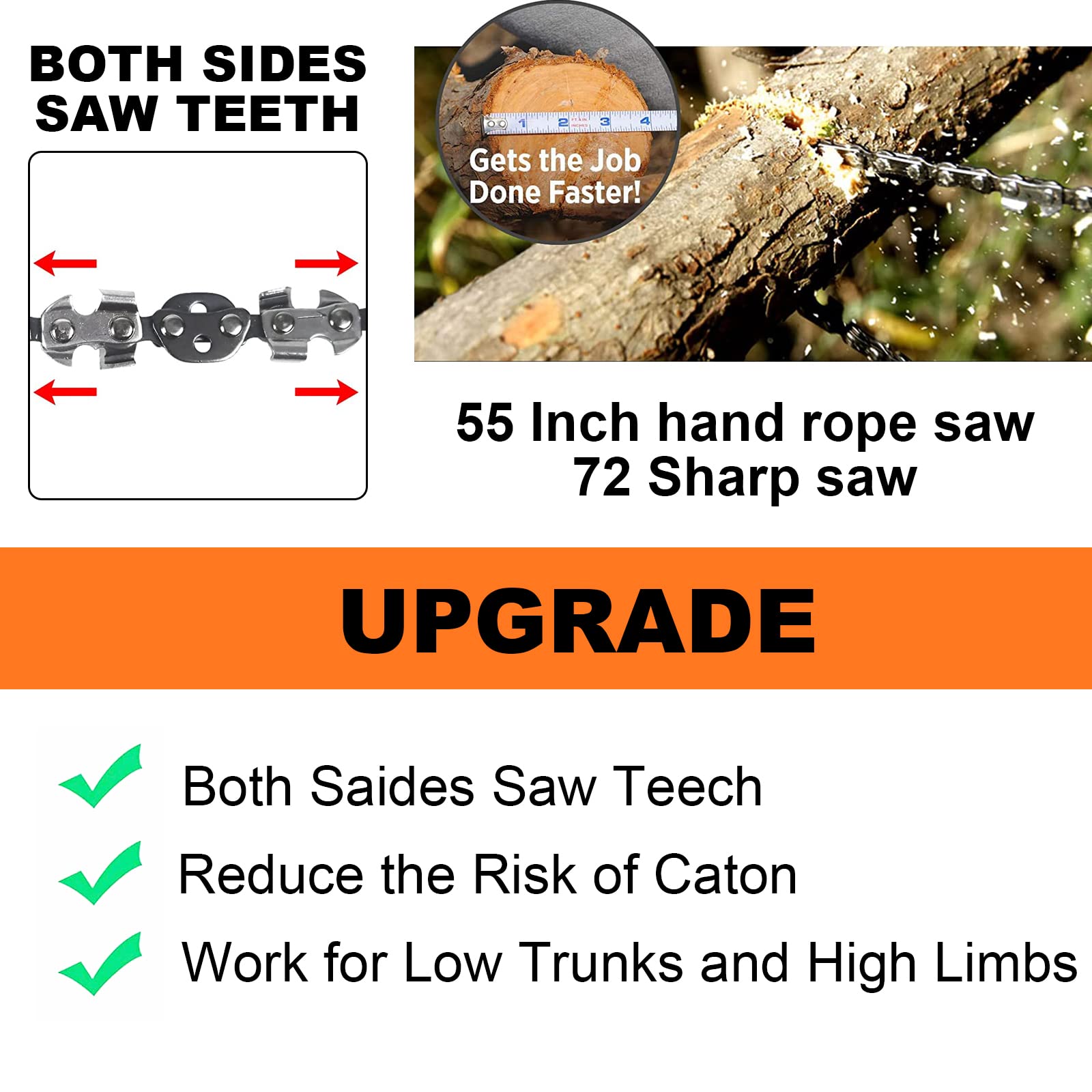 55 Inch Rope Chainsaw with 72 Sharp Teeth & 45.6 Feet Paracord Kit - YOJOR Upgraded Tree Limb Cutter for High Branches | Perfect for Camping, Gardening, and Emergency Tree Trimming
