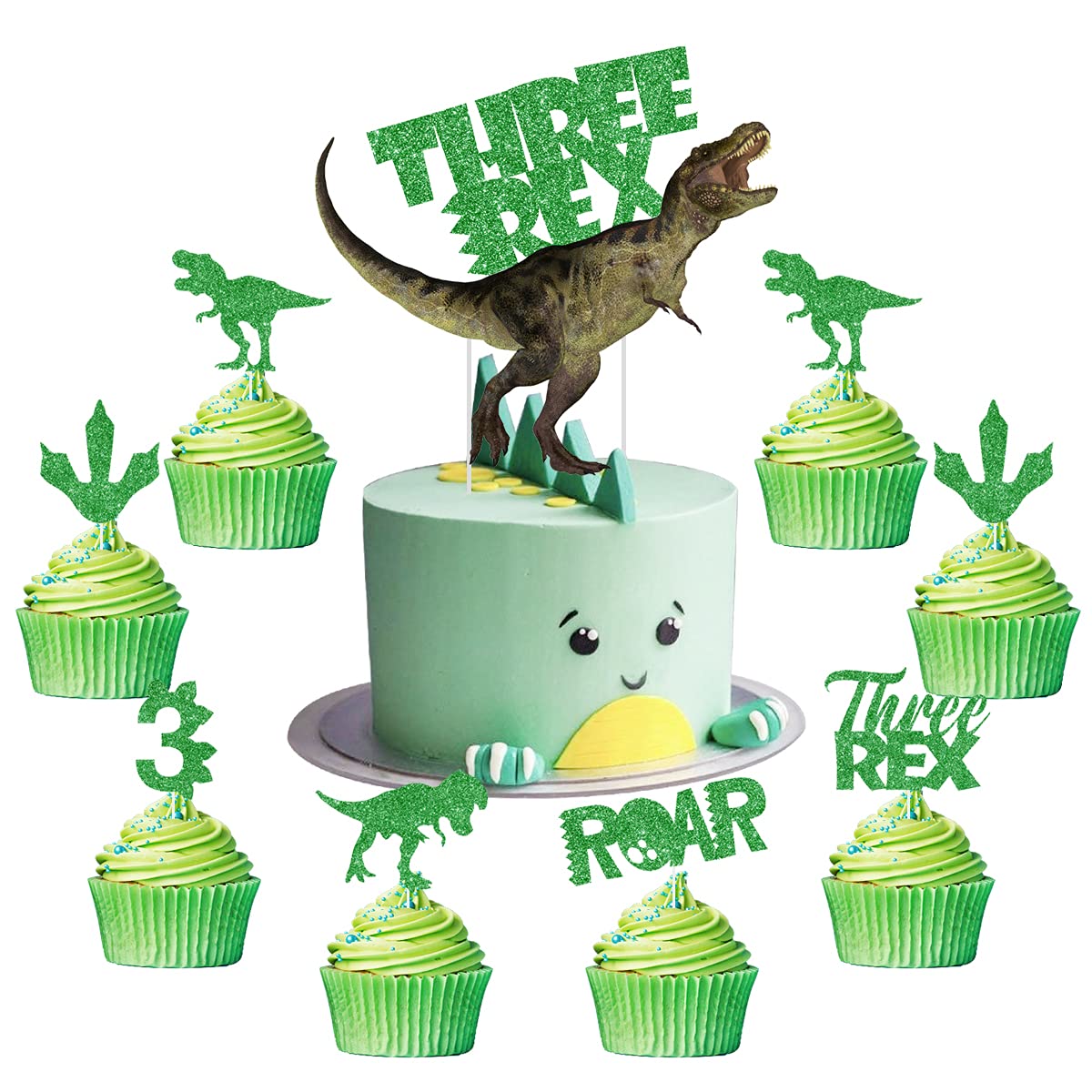 Dinosaur Birthday Decorations - 25 Pcs Cake & Cupcake Toppers for Boys & Girls 3rd Birthday Party, Roar I'm 3, Dino Party Supplies - Perfect for Jurassic Themed Cakes, Desserts, and Kids' Birthday Celebrations