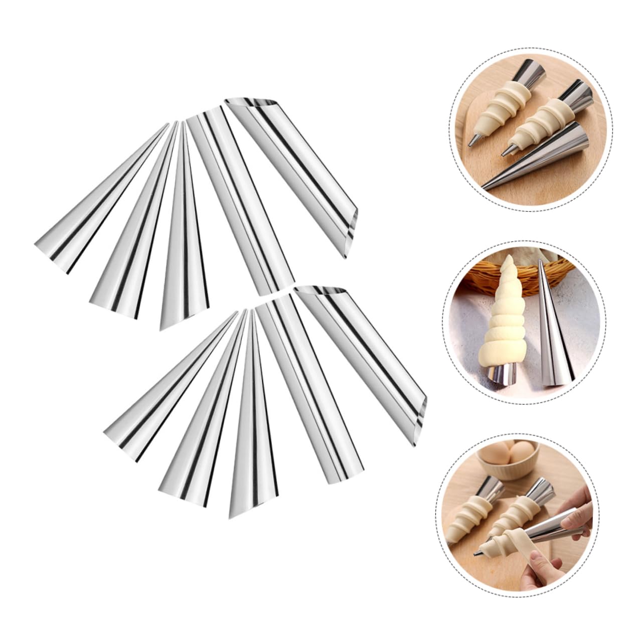 Premium Stainless Steel Croissant Cone & Cream Horn Molds Set - 10pcs Professional Pastry Baking Tools for French Desserts, Cannoli, Ice Cream Cones - Perfect for Home Bakers & Commercial Kitchens
