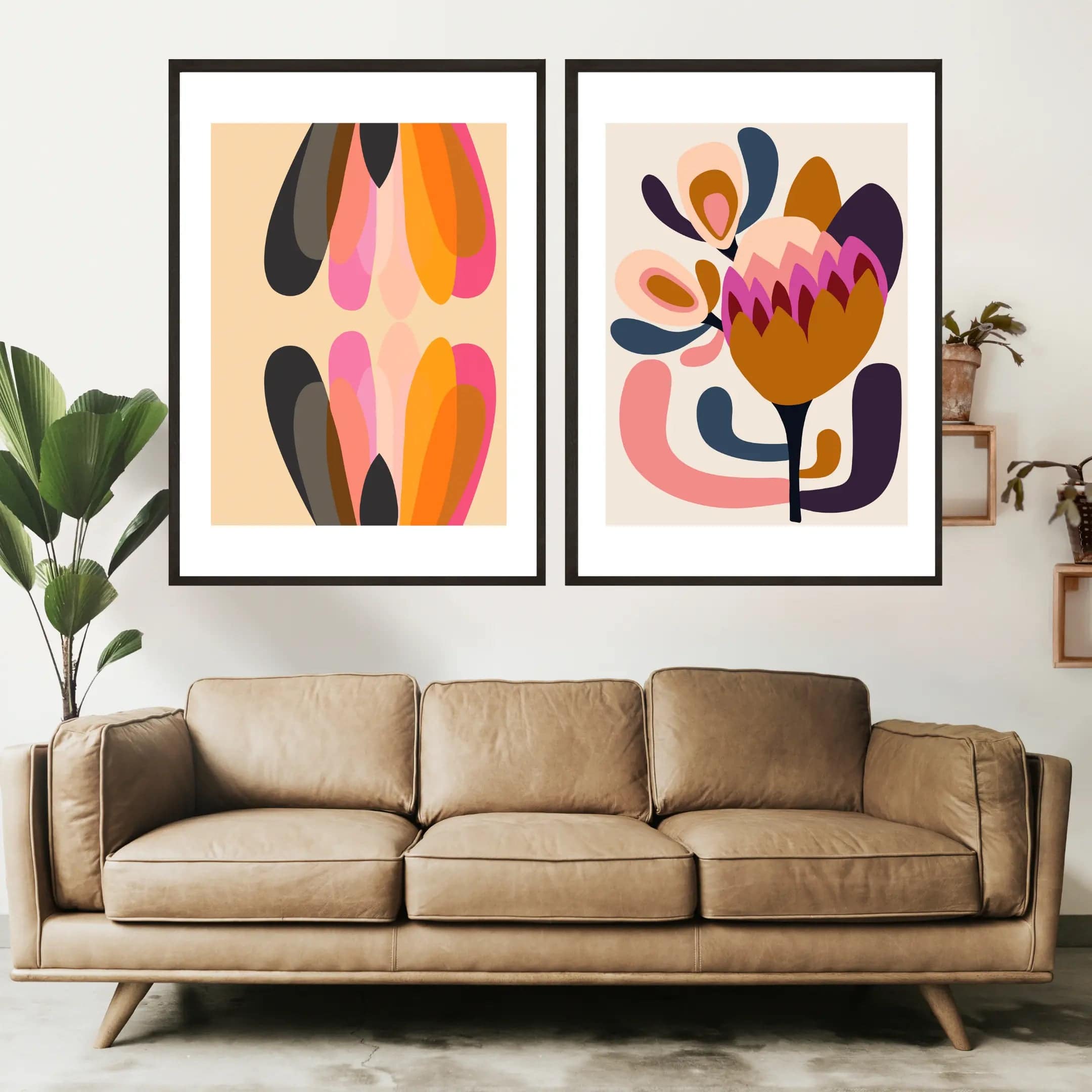 Vintage Mid Century Modern Wall Art Prints - Abstract Canvas Paintings for Living Room, Bedroom & Office Decor