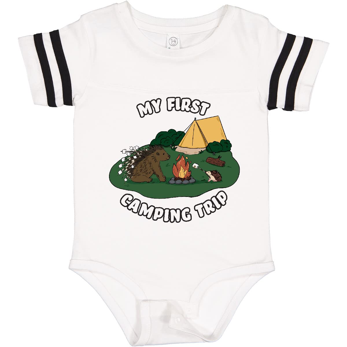 Inktastic My First Camping Trip - Adorable Hedgehog Baby Bodysuit for Boys & Girls | Perfect Camping Outfit for Infants & Toddlers