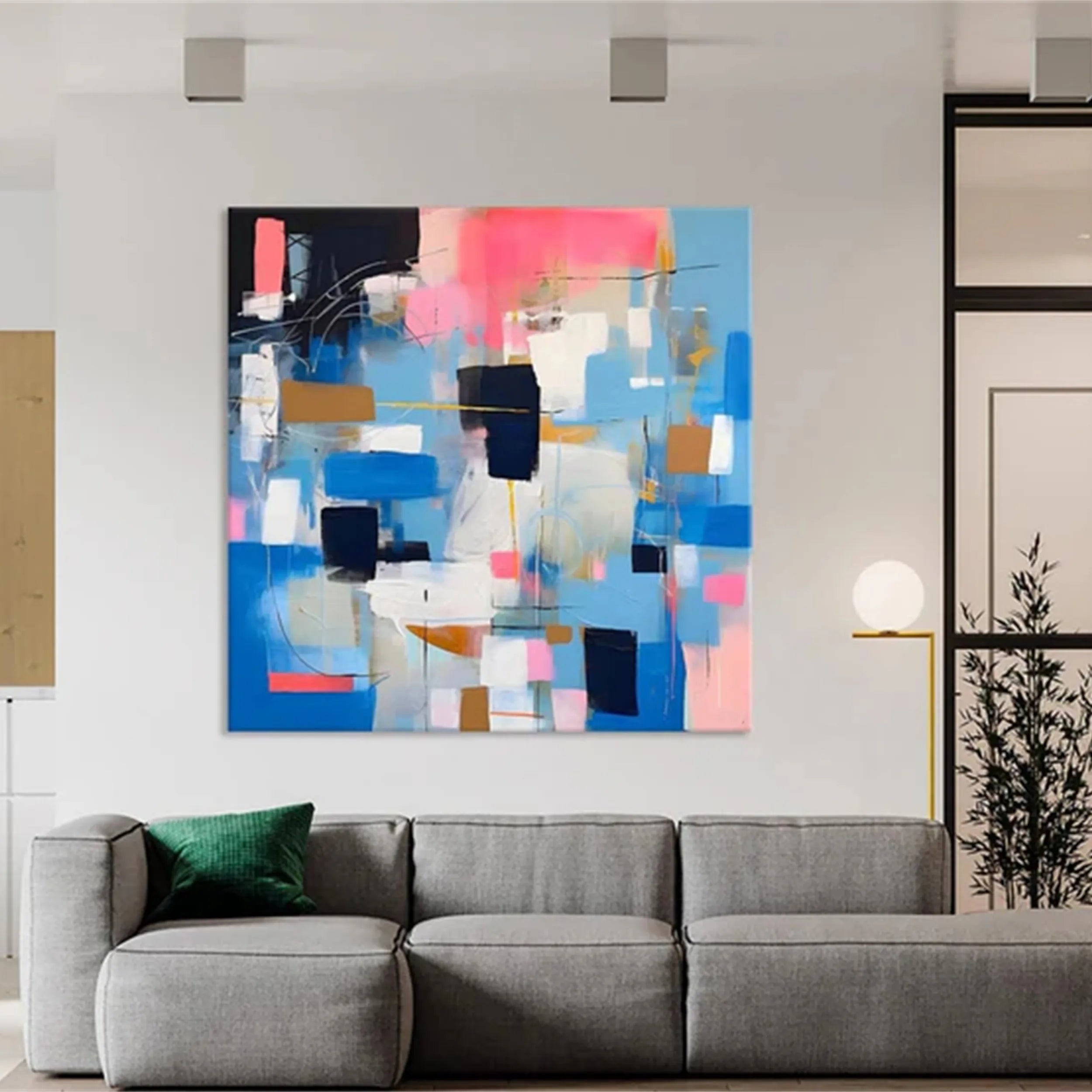 Blue & Green Abstract Wall Art Painting #BG073 - Modern Canvas Print for Living Room, Bedroom & Office Decor
