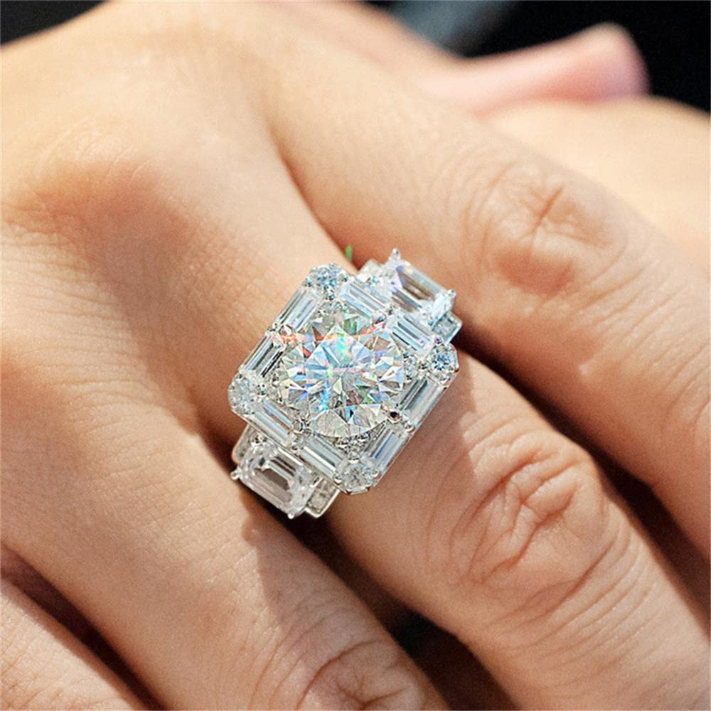 925 Sterling Silver Shiny Full Diamond Ring - Cubic Zirconia Cocktail Rings for Women | Multi Row Eternity Wedding Band | US Size 10 | Perfect for Engagement, Anniversary & Special Occasions