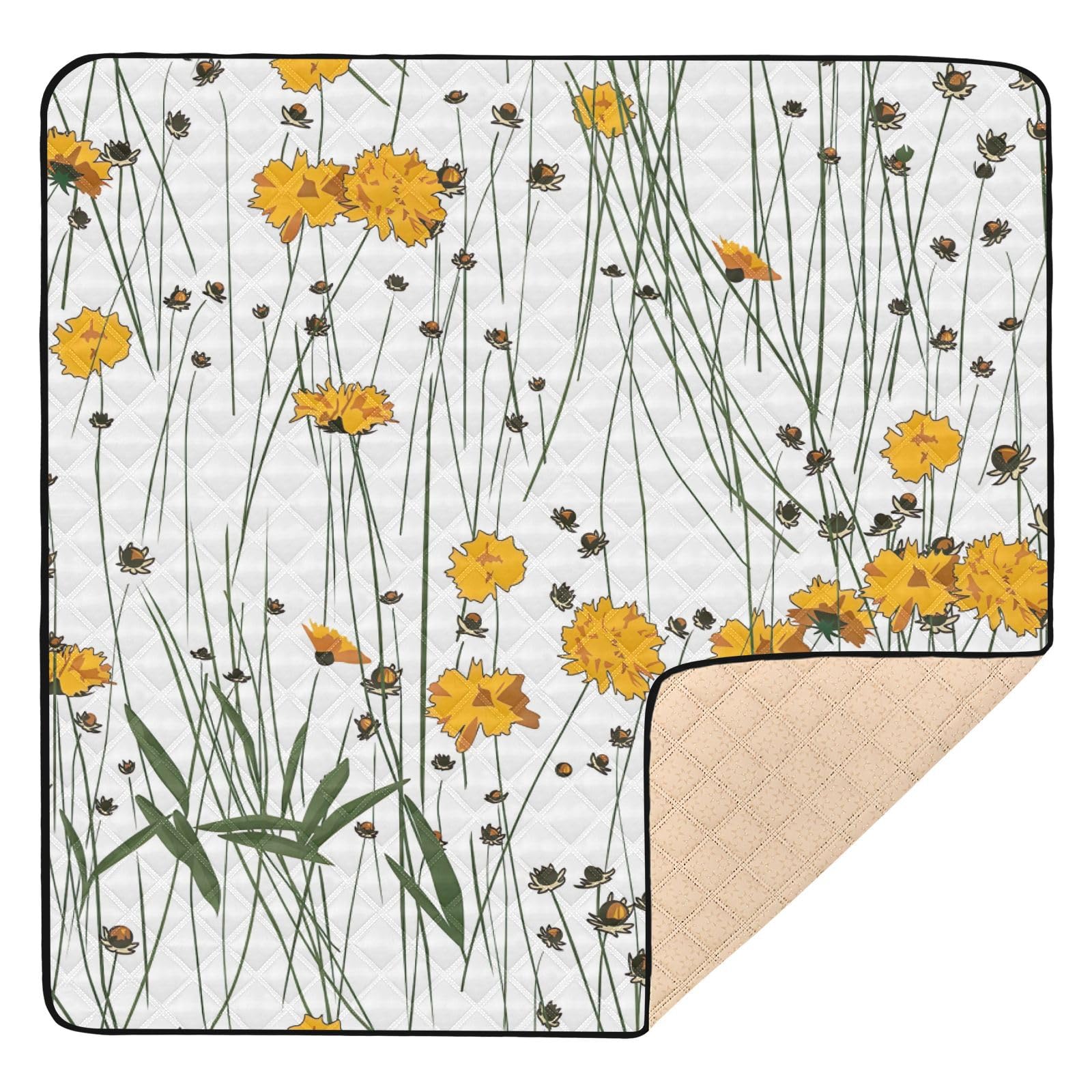 **Premium Soft Foam Baby Play Mat - Meadow Yellow Floral Pattern, 50