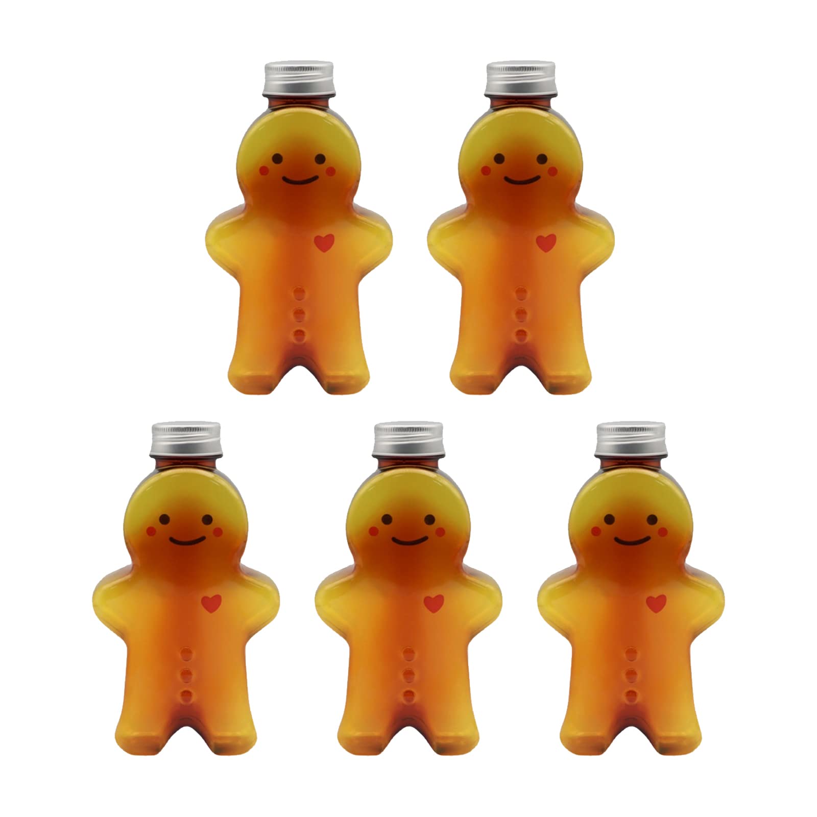 5pcs Cute Gingerbread Man Shaped Sealed Plastic Drinking Cups - Christmas Milk Bottles & Water Jugs for Kids, Holiday Party Decor & Baking Cookie Storage