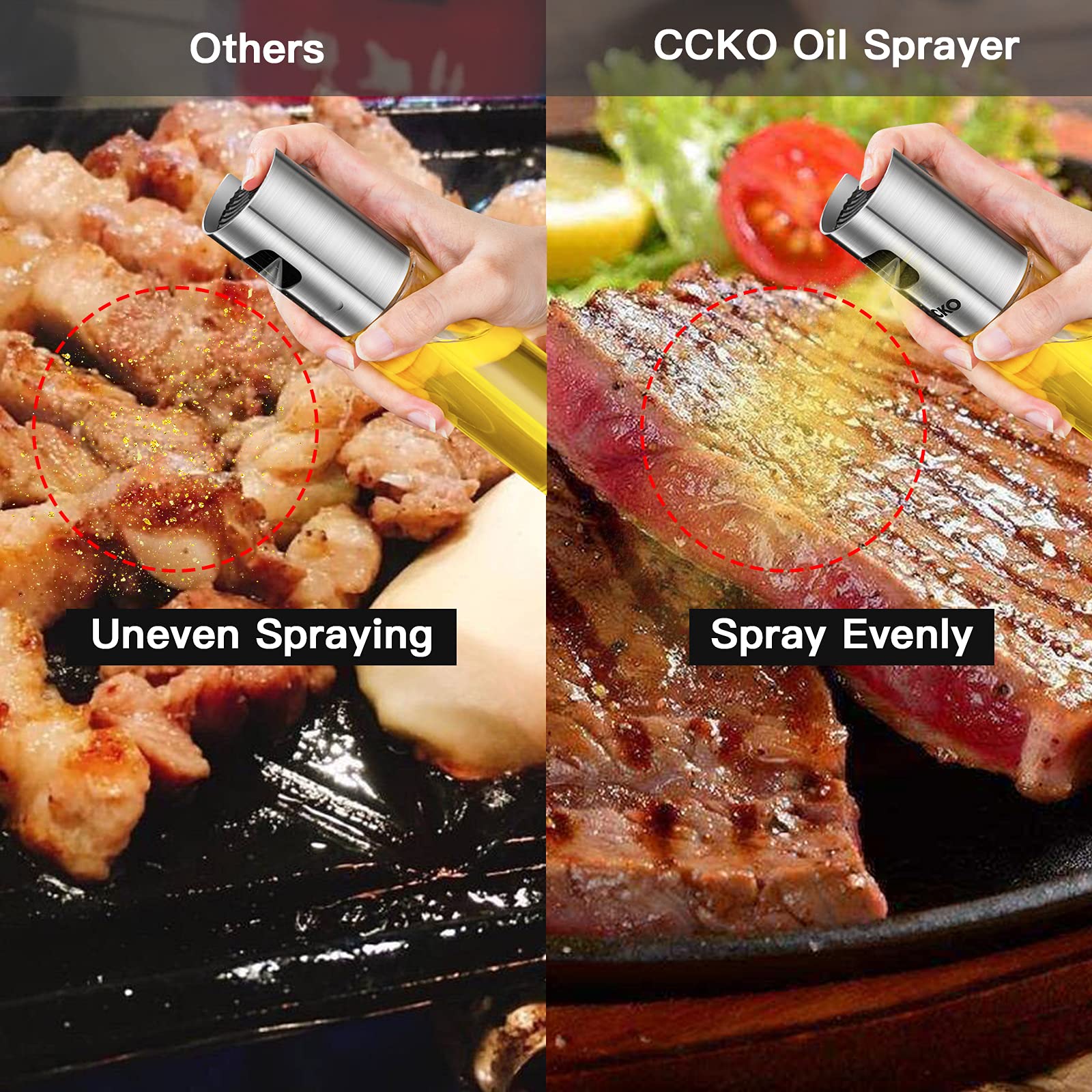 CCKO Oil Sprayer for Cooking - Non-Aerosol Oil Spray Dispenser Bottle for Air Fryer, Baking, BBQ, Salad, Frying & Grilling | Perfect for Healthy Cooking & Kitchen Use