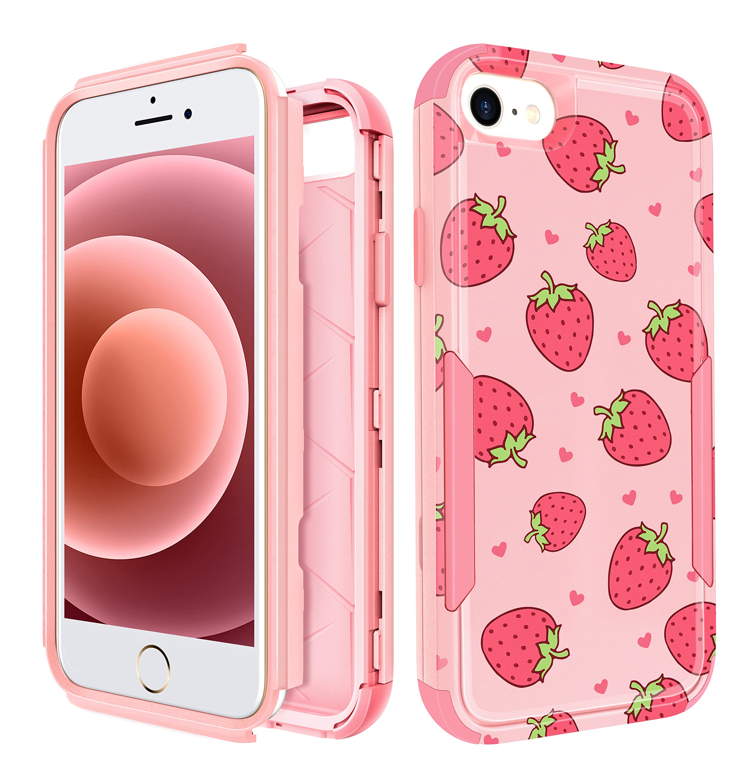 Premium Heavy Duty Protective Case for iPhone SE 2020/2022/3rd Gen & iPhone 8/7 - Cute Strawberry Design Hard Cover for Women, Men, Girls & Boys - Perfect for Daily Use, Travel & Outdoor Activities