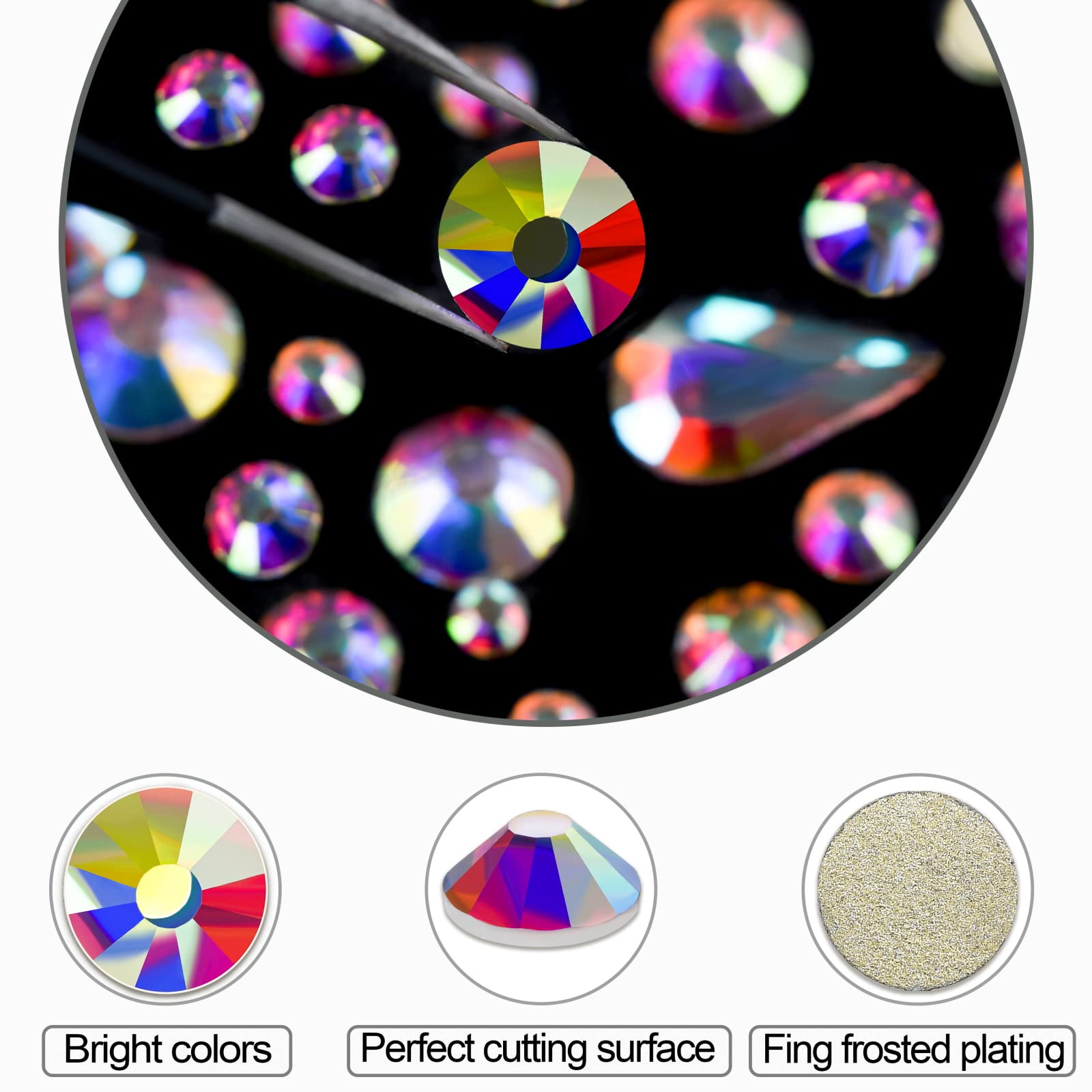 2400Pcs Flat Back Rhinestones - 6 Sizes (1.9-4.5mm) Crystal AB Gems with Storage Box, Wax Pencil & Tweezers for Nail Art, Clothing, Shoes, Bags & DIY Crafts - Perfect for Jewelry Making, Home Decor & Gift Packaging