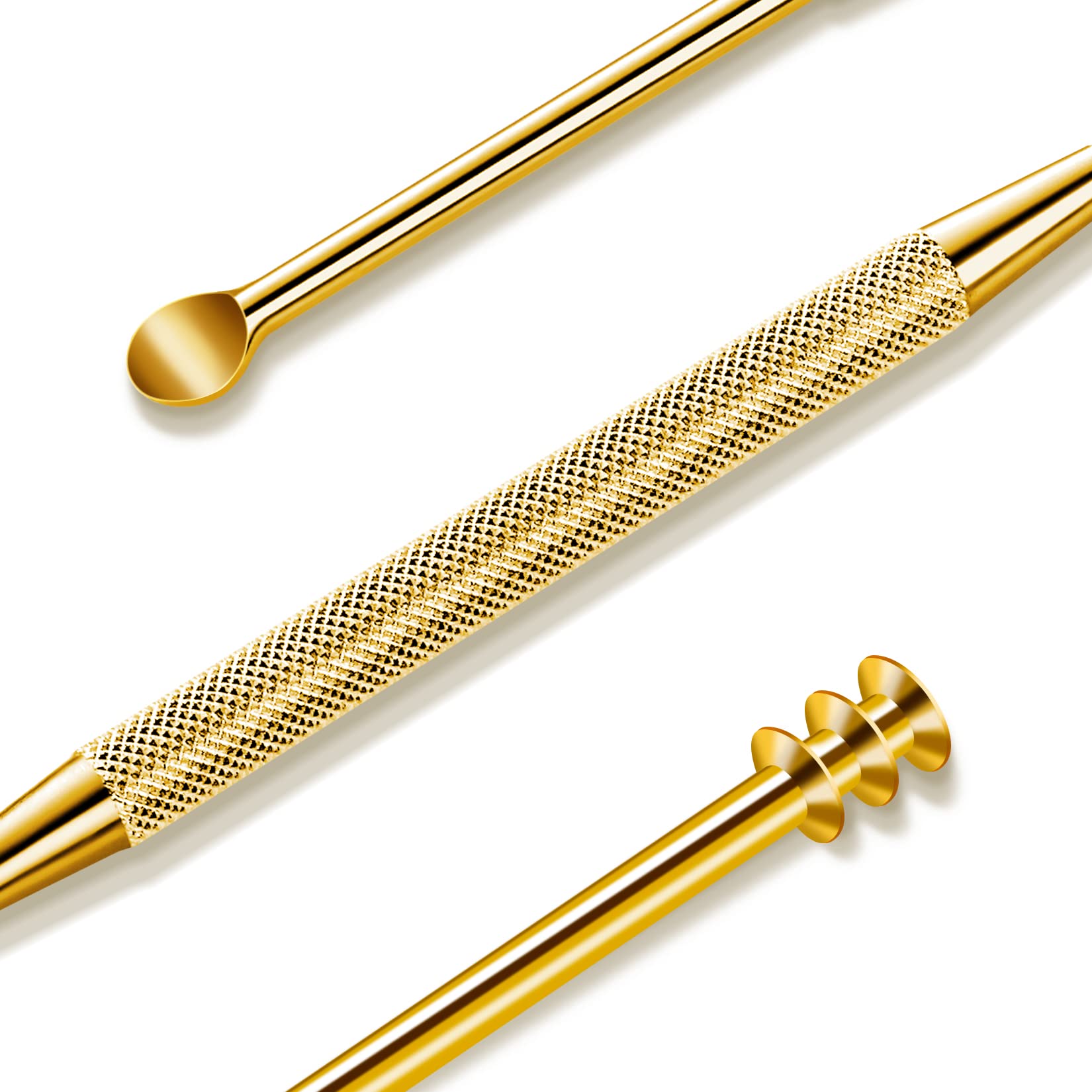MR.GREEN Ear Wax Removal Tool - Double End 360° Rotating Ear Cleaner with 3 Ring Stainless Steel Ear Pick for Safe Earwax Removal - Perfect for Home, Travel & Personal Ear Care (Golden)