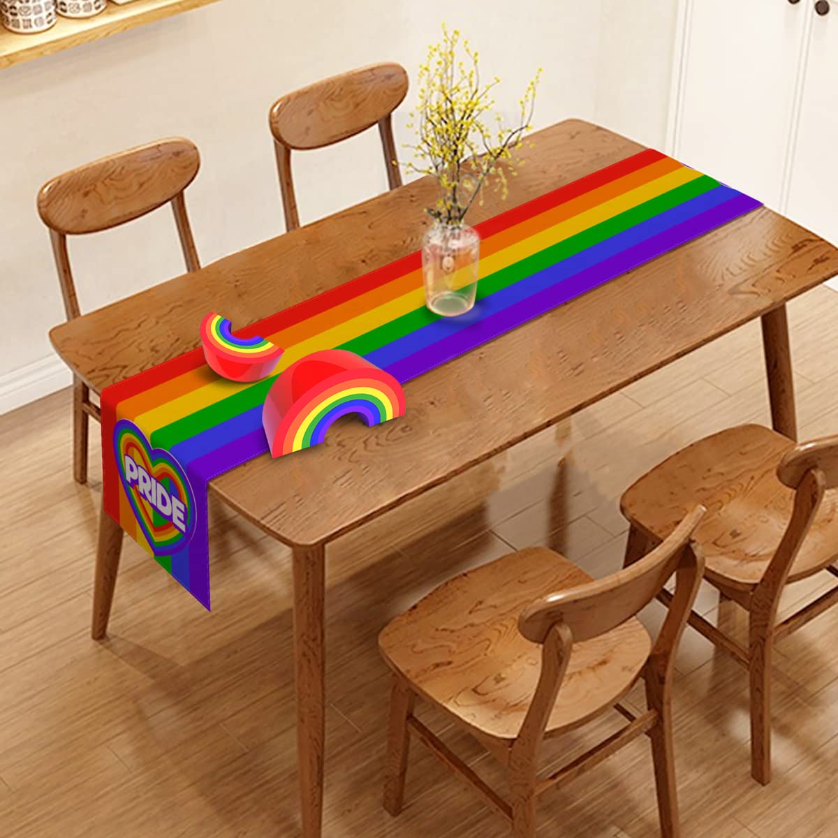 Linen Pride Table Runner - Love Wins LGBTQ Rainbow Party Decorations for June Holiday, Gay Lesbian Home Kitchen & Dining Room Table Decor, Perfect for Weddings, Pride Month Celebrations & Festive Gatherings