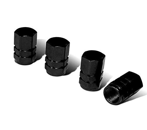 (4 Pack) Black Anodized Aluminum Tire Valve Caps - Hexagon Racing Style for Cars, Trucks & Motorcycles - Durable Anti-Theft Valve Stem Covers for Auto Accessories & Vehicle Customization