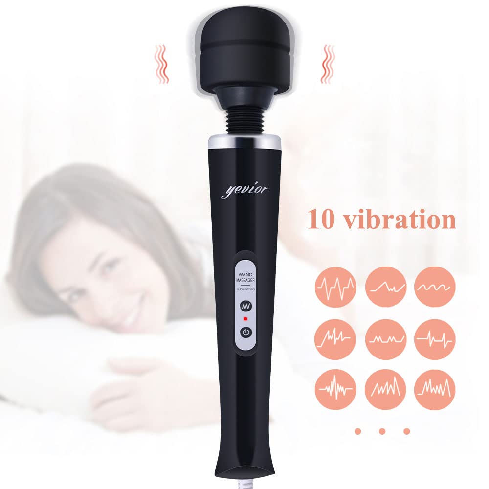YEVIOR Wired Handheld Massager with 10 Adjustable Intensity Levels - Deep Tissue Muscle Relief for Sports Recovery, Back Pain & Body Aches - Portable Full Body Massage Therapy Device for Home, Office & Travel (Black)