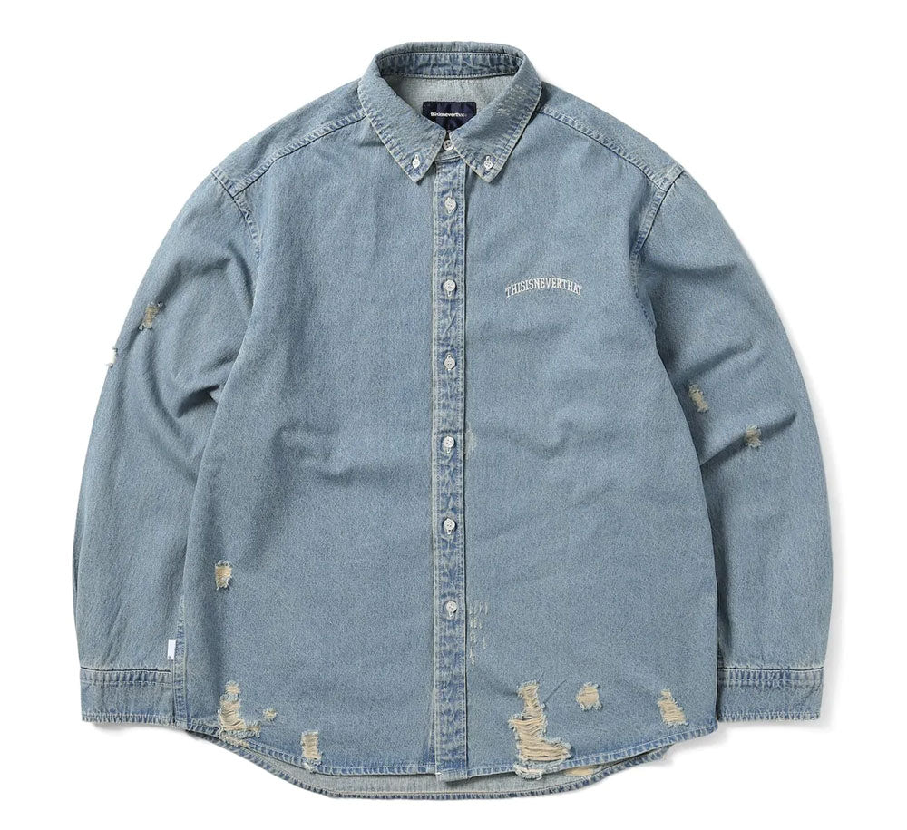 Vintage Distressed Denim Shirt for Men & Women - Stylish Oversized Denim Top for Casual Wear, Street Fashion & Layering