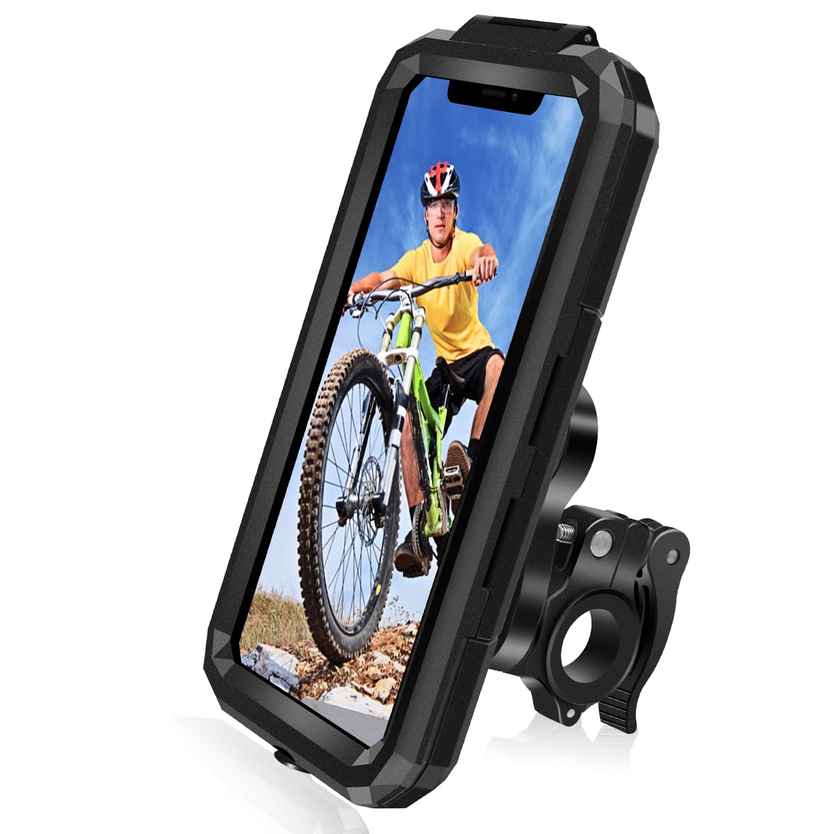 Universal Waterproof Bike Phone Mount - 360° Rotatable Anti-Vibration Bicycle Smartphone Holder with Touchscreen Compatibility for 5.5-6.8 Inch Phones (Large, Black) | Perfect for Cycling, Commuting & Outdoor Adventures