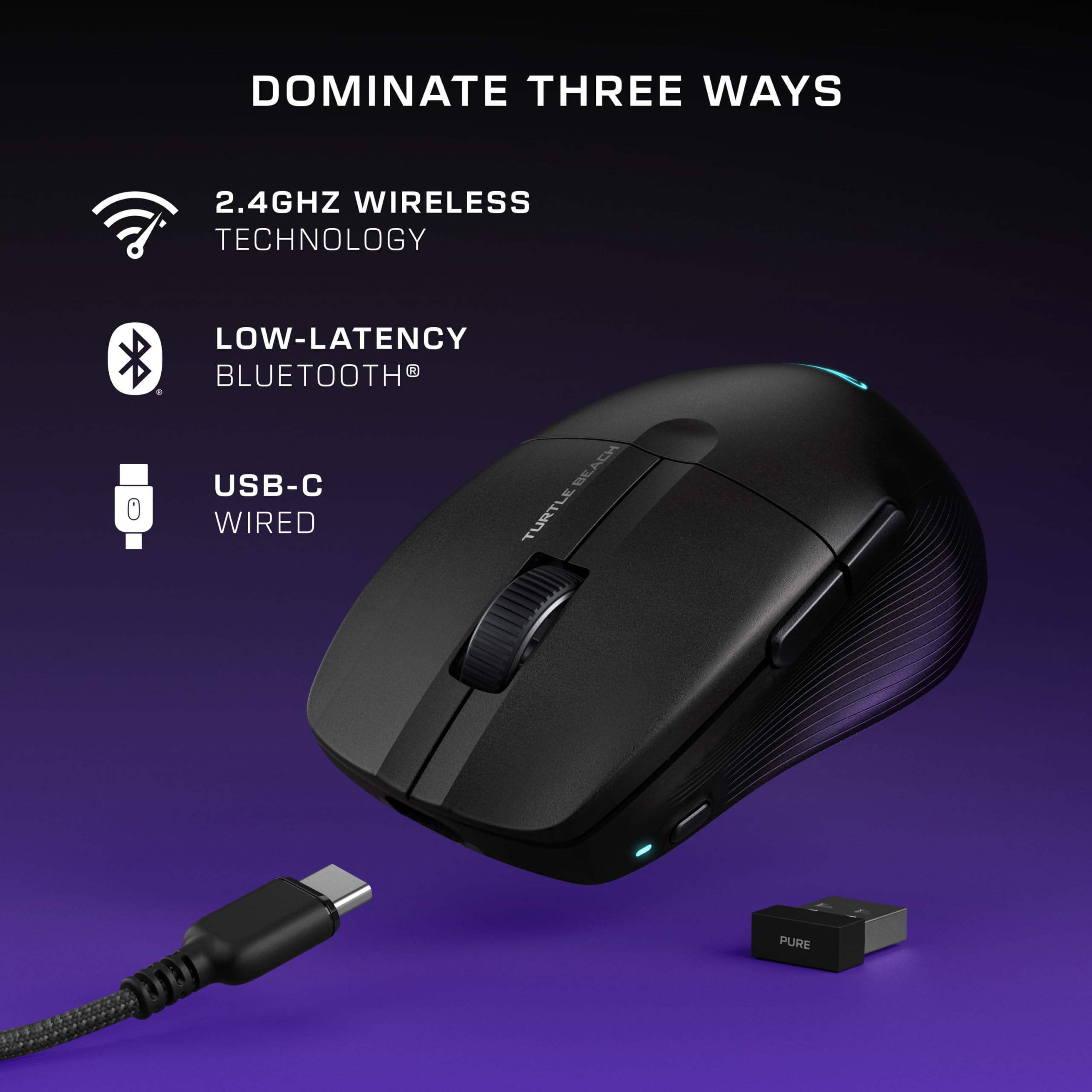 Turtle Beach Pure Air Ultra-Light Wireless RGB Gaming Mouse - 26K DPI Optical Sensor, 125H Battery, Bluetooth, Titan Switches - Perfect for PC, Mac, Laptop Gaming & Office Work