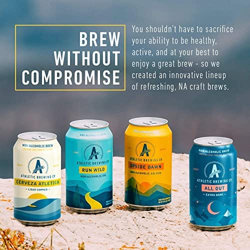 Athletic Brewing Company Craft Non-Alcoholic Beer Variety Pack - 6 Run Wild IPA & 6 All Out Stout | Low Calorie, Award-Winning, All-Natural Ingredients | 12 Fl Oz Cans | Perfect for Post-Workout Recovery, Social Events & Healthy Lifestyle