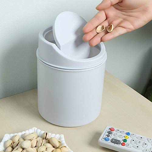 Mini Desk Trash Can with Rotating Lid - Small Plastic Wastebasket for Office, Bedroom, Bathroom - Compact Tabletop Garbage Bin with Secure Lid (White) - Perfect for Home, Office & Dorm Organization