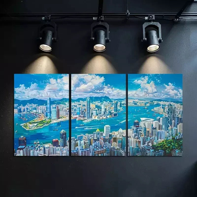 3-Piece Panoramic Hong Kong Skyline Wall Art Set - Framed Canvas Prints 50x70cm (20x28in) | High Quality Australian Made Home Decor | Perfect for Living Room, Bedroom & Office Decor