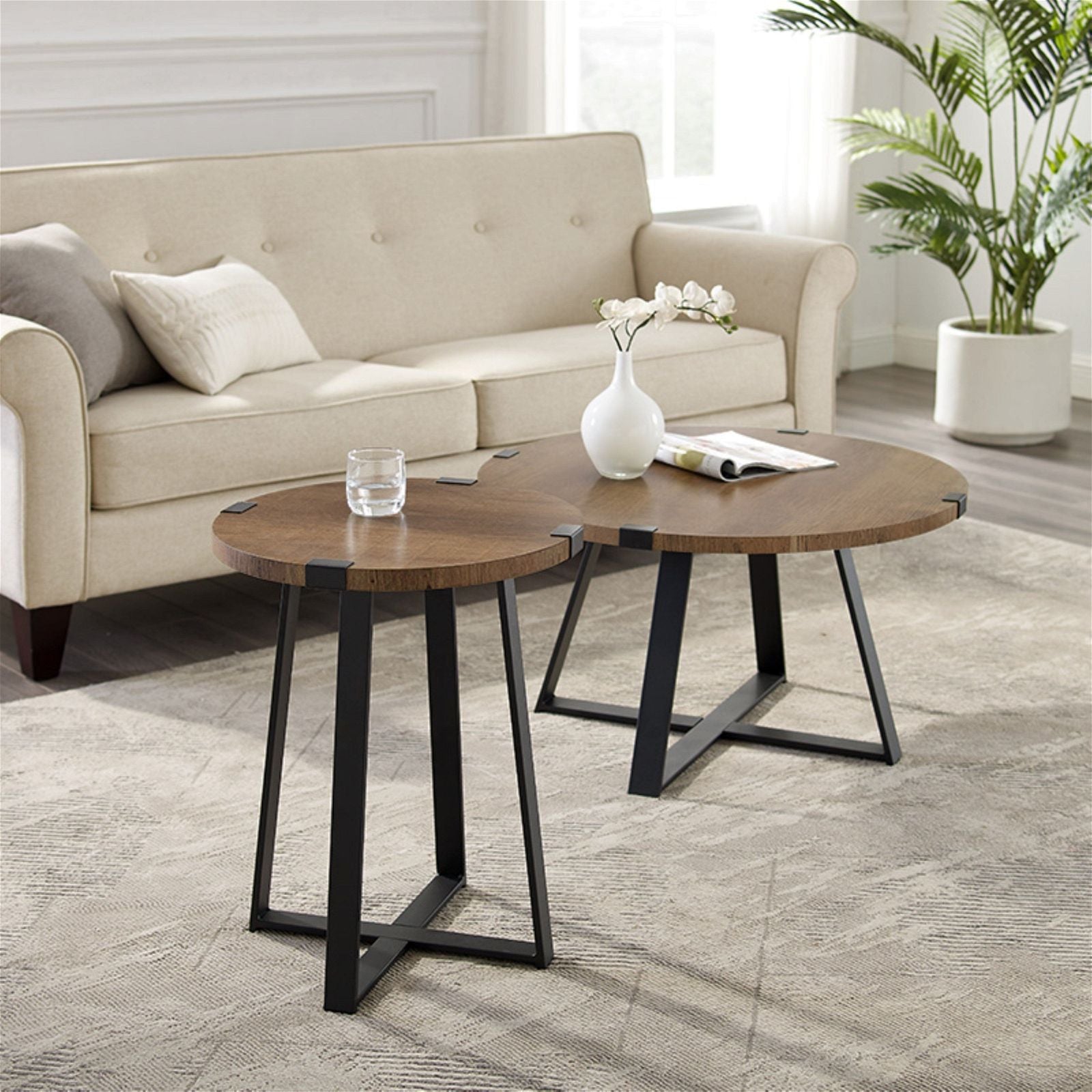 Criterion Dark Oak Capri Round End Table - Stylish Side Table for Living Room, Bedroom, or Office Decor
