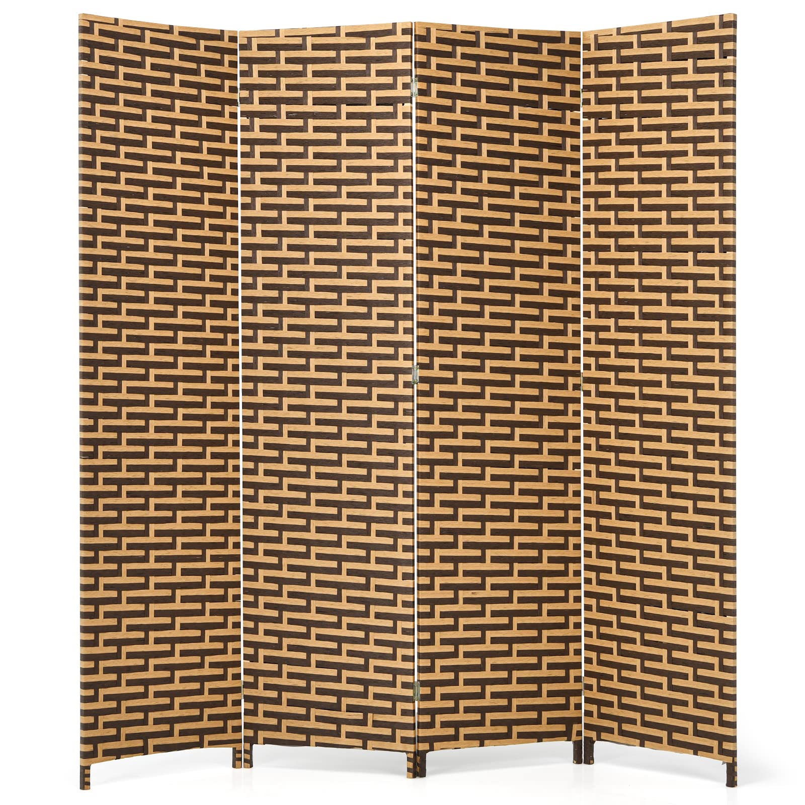 Handmade 6 Ft 4 Panel Rattan Room Divider - Wood Folding Screen Partition for Home & Office - Freestanding Boho Room Separator for Bedroom, Living Room, Studio or Dorm Decor
