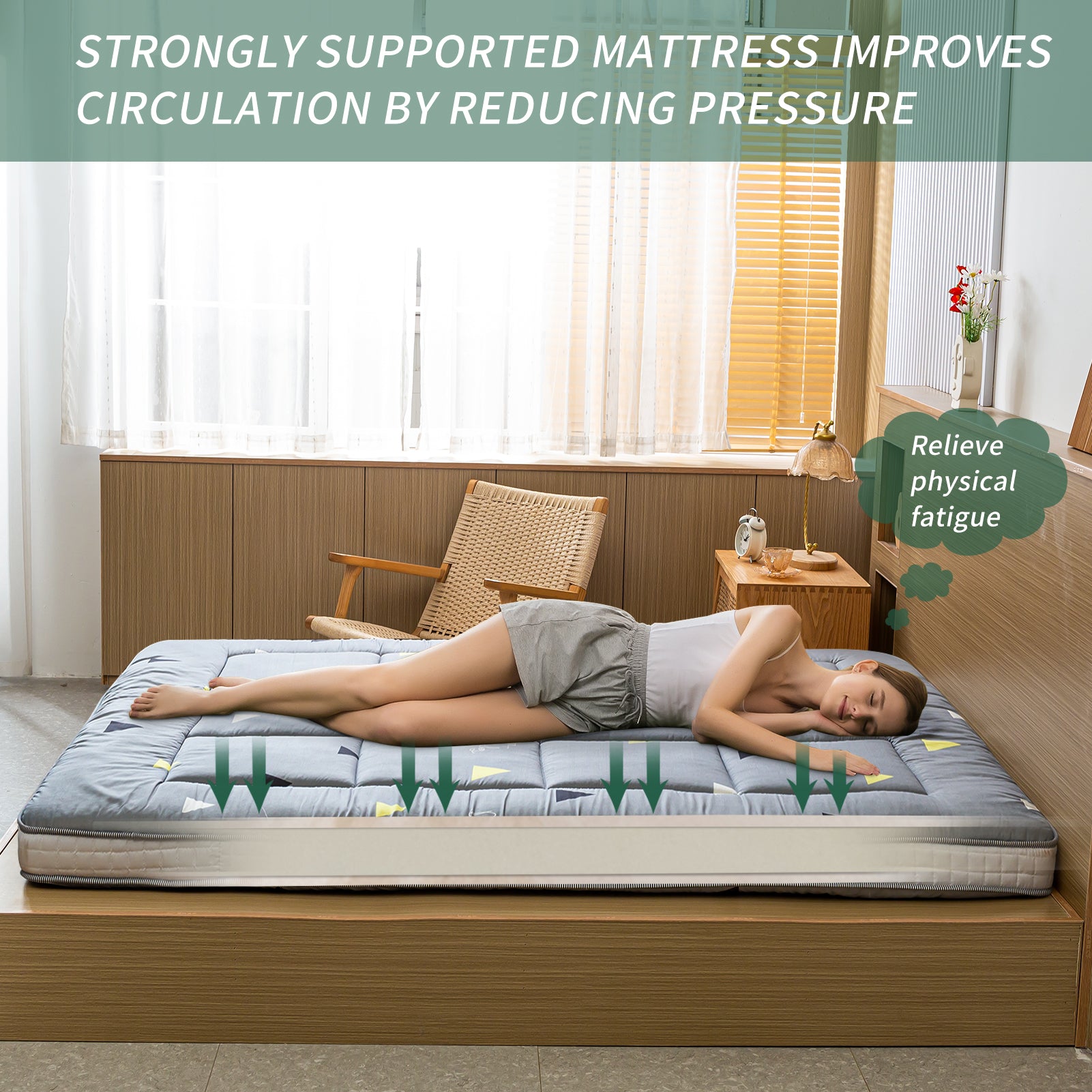 MAXYOYO Extra Thick Japanese Floor Mattress - Grey Triangle Futon Mattress for Adults, Foldable Sleeping Pad for Guest Bed, Camping & Home Use
