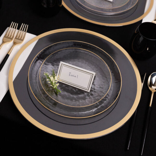 32-Piece Clear Hammered Round Plastic Dinnerware Set - Shatterproof BPA-Free Dinner Plates & Bowls (16 Servings) - Perfect for Outdoor Picnics, BBQs, and Party Events