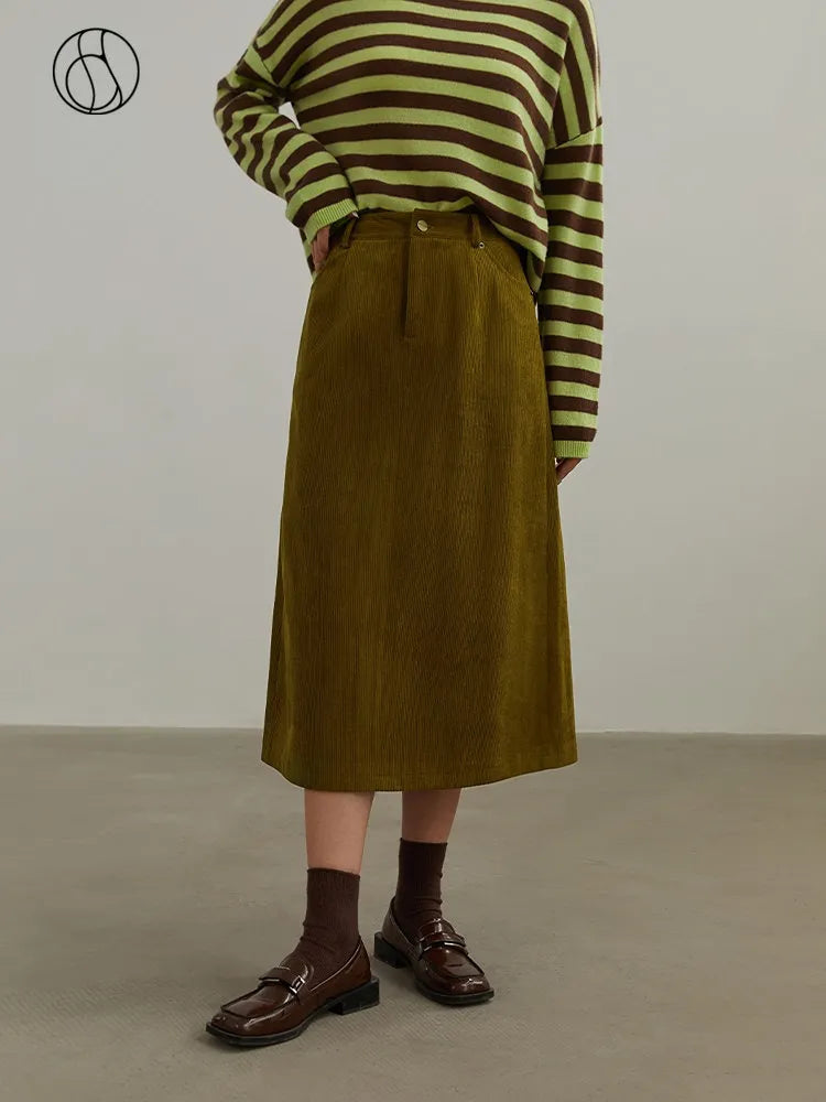 Retro High Waist Corduroy Skirt for Women - Autumn Winter Back Slit Casual Skirt with Length Options | Perfect for Office Commute, Date Nights & Fall Fashion