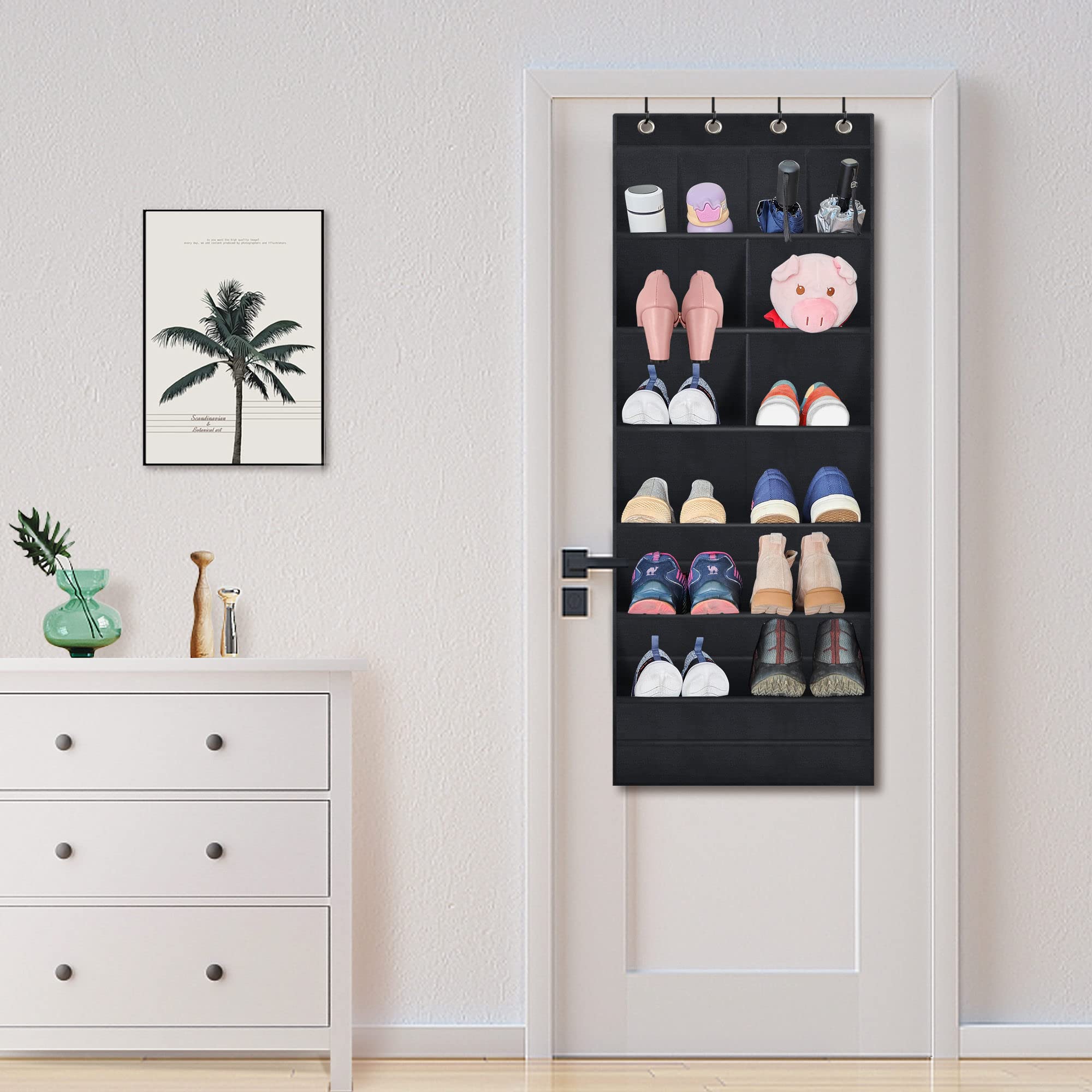 Over The Door Shoe Organizer - 2 Pack Hanging Shoe Rack with Large Deep Pockets for Closet, Dorm & Narrow Doors | Space Saving Black Shoe Holder for Sneakers, Boots & Sandals | Perfect for Bedroom, Entryway & Small Spaces