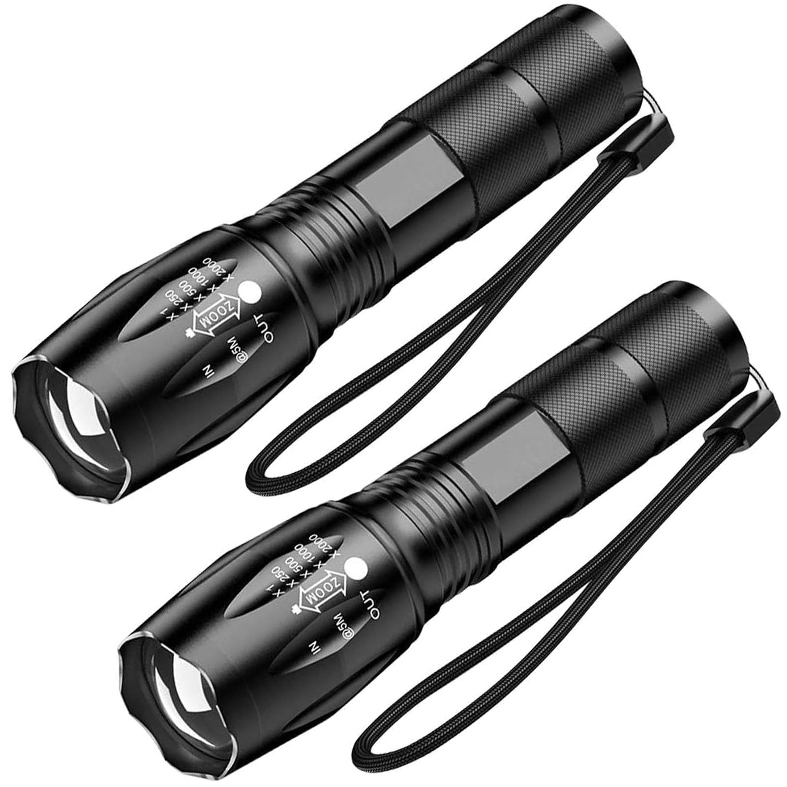 MODOAO High Lumens 10000 Tactical Flashlight - Zoomable LED Flashlight with 5 Modes (2 Pack) - Perfect for Outdoor Camping, Emergency, Hiking, Hunting & Home Use