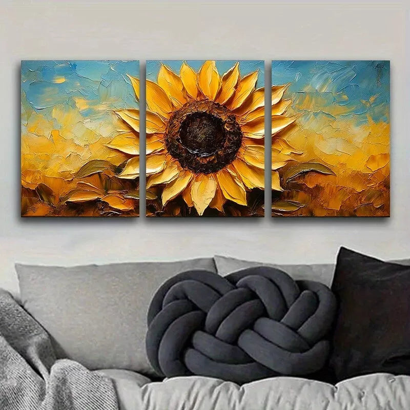 3-Piece Sunflower Canvas Wall Art Set - Yellow Background, Framed 40x60cm (16x24in) | High Quality Print | 100% Australian Made | Ready to Hang | Perfect for Living Room, Bedroom & Office Decor