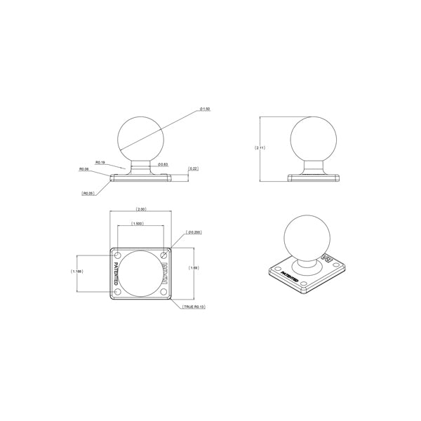 RAM 2 x 1.7 Inch Base with 1.5 Inch Ball Mount & Universal AMPs Hole Pattern (RAM 347U) - Perfect for Marine, RV, Motorcycle & ATV Accessories Mounting