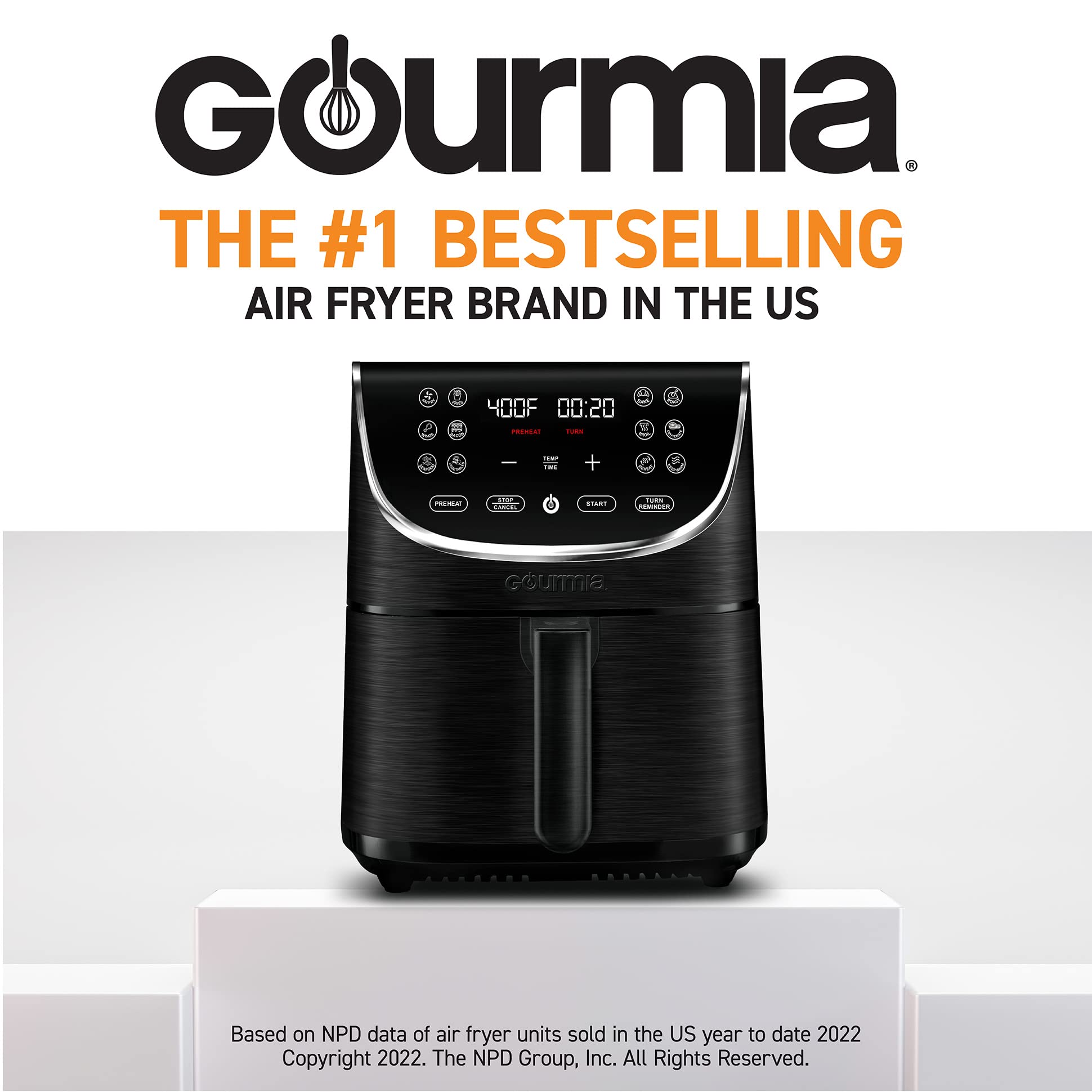 Gourmia GAF716 7 Quart Large Air Fryer Oven with Digital Display - 1700W Power, 12 Touch Cooking Presets, XL Air Fryer Basket & FRY FORCE 360° Technology - Black & Stainless Steel - Perfect for Healthy Frying, Baking, Roasting & Reheating Family Meals