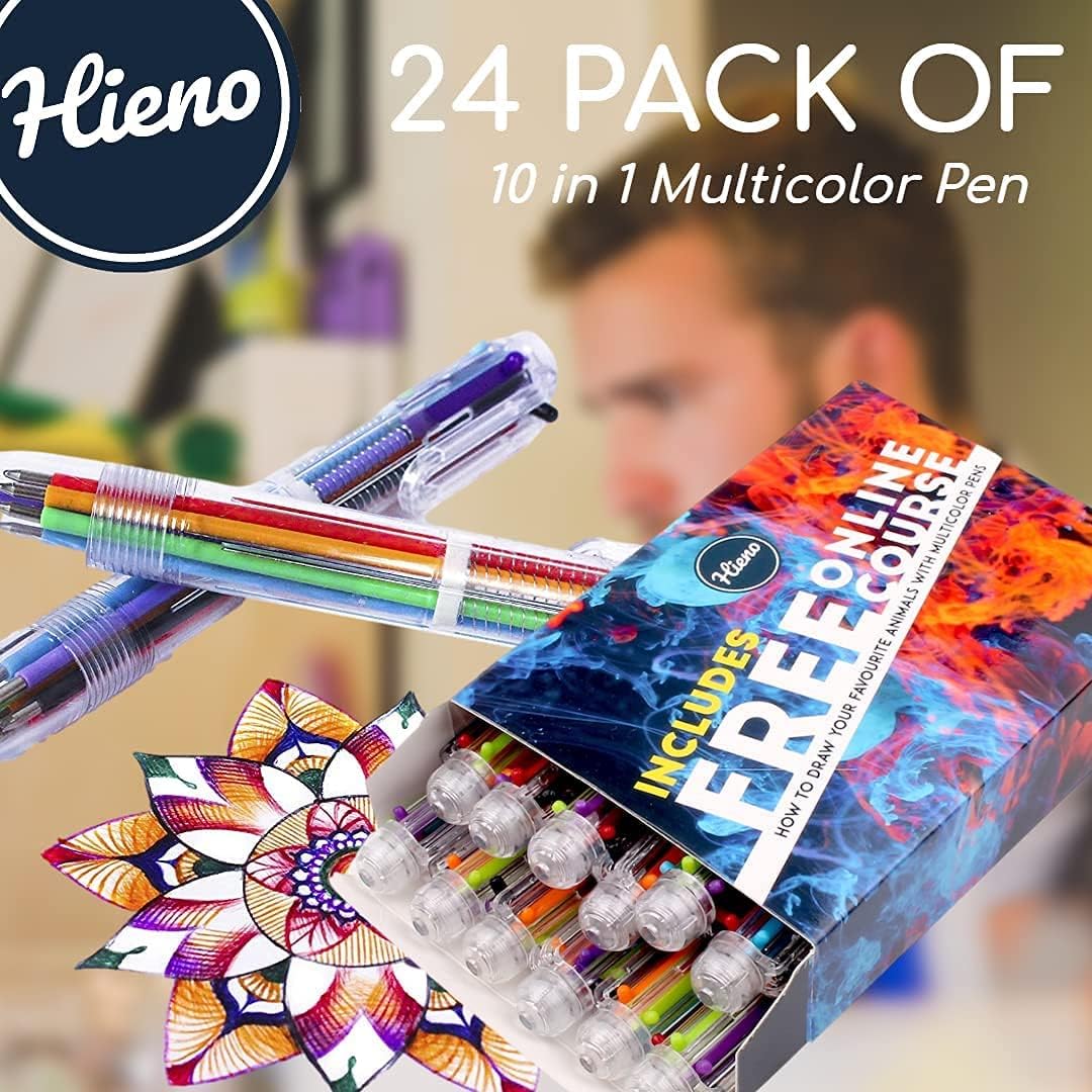 24 Pack Multicolor Pens - 6-in-1 & 10-in-1 Retractable Ballpoint Pens Set with 6 Vibrant Colors - Smooth Writing for School, Office & Note Taking - Perfect Back to School Supplies & Gift Idea