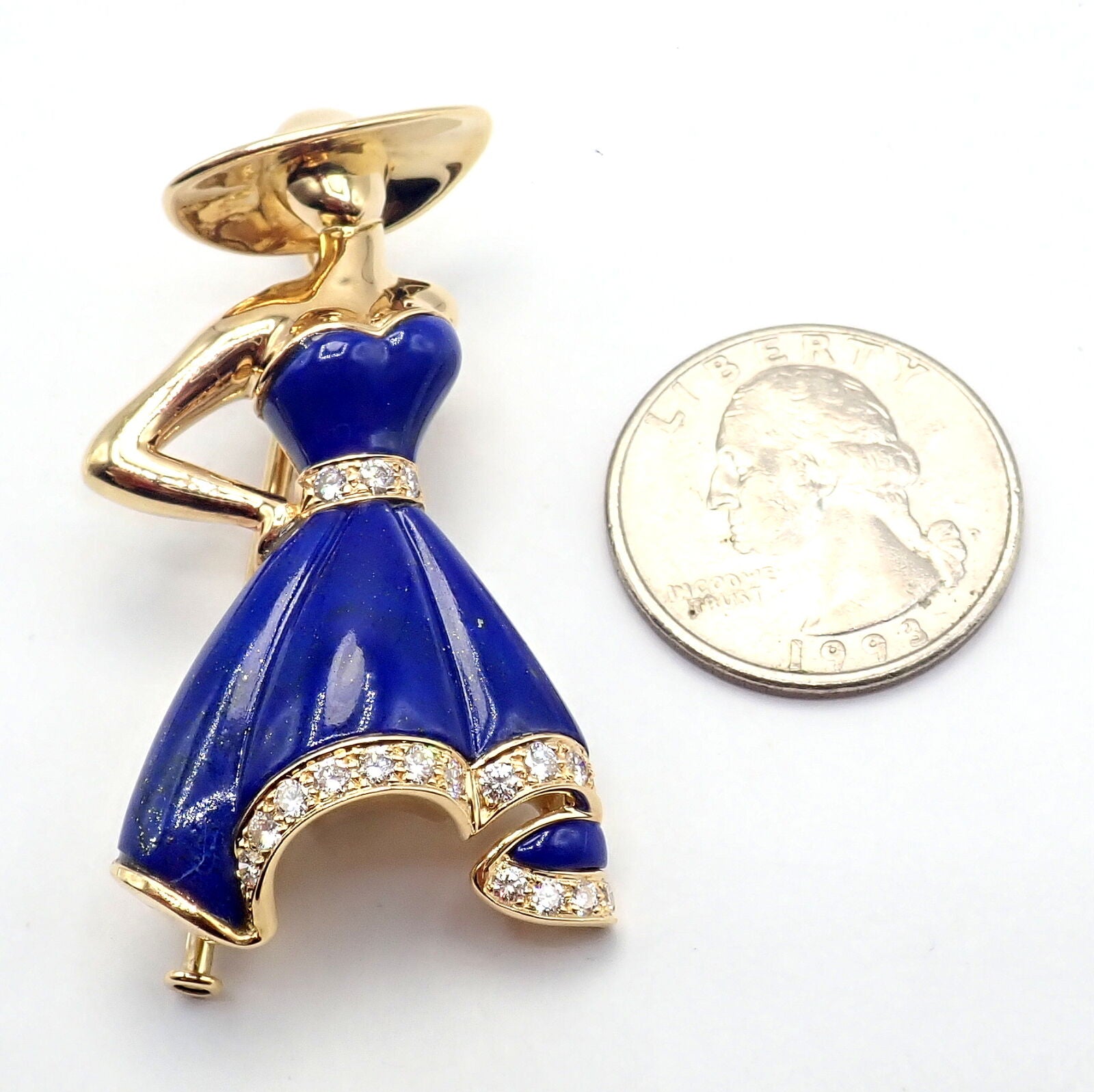 Authentic Christian Dior 18k Yellow Gold Diamond Lapis Lady Dior Brooch Pendant - Luxury Jewelry for Women, Perfect for Parties, Weddings & Special Occasions