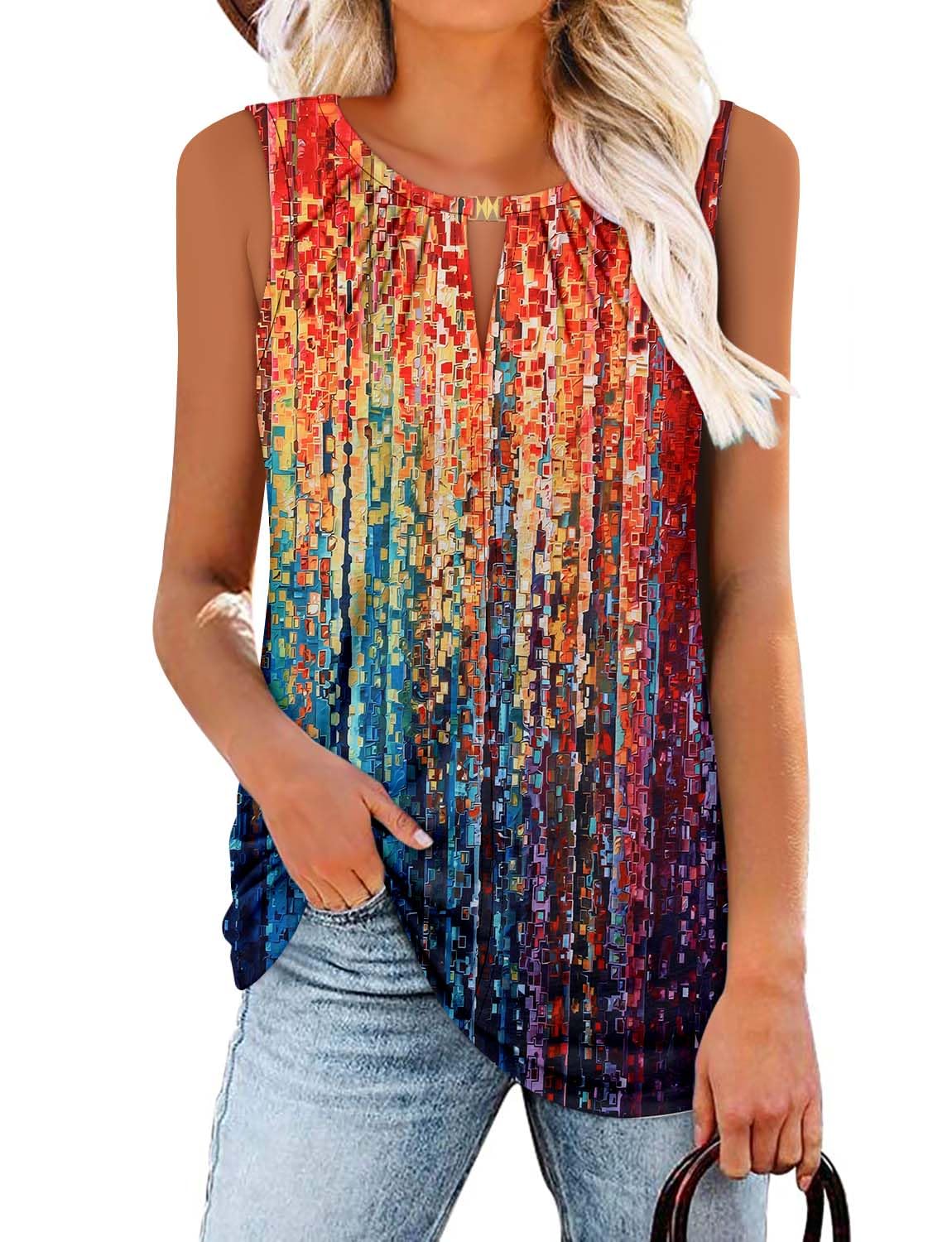 ROSELINLIN Women's Floral Sleeveless Tank Tops - Summer Tunic Tops for Casual Wear, Beach Cover-Up & Vacation Outfits