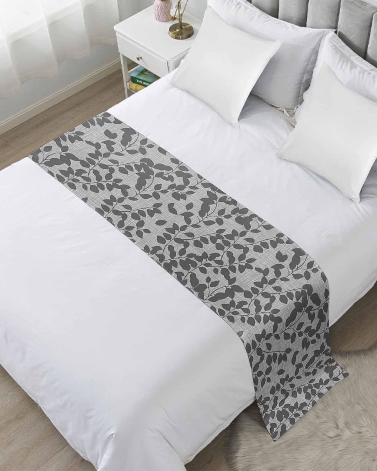 Gray Leaves Bed Runner Scarf King Size - Luxury Bed Throw for Twin, Full, Queen & King Beds - Vintage Botanical Lattice Design 94
