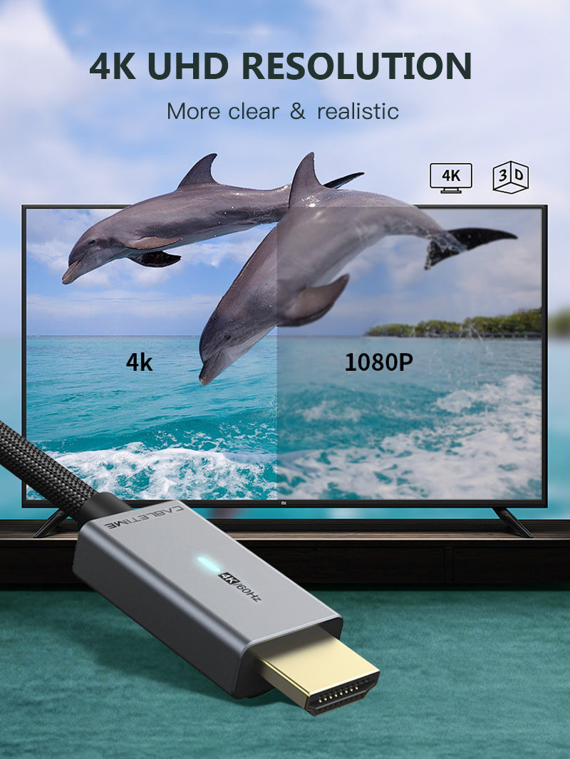 Mini DisplayPort to HDMI Cable 4K 30Hz with LED Indicator - High-Speed Adapter for MacBook Pro, PC, Laptop to Monitor/TV - Perfect for Home Theater, Gaming & Office Setup