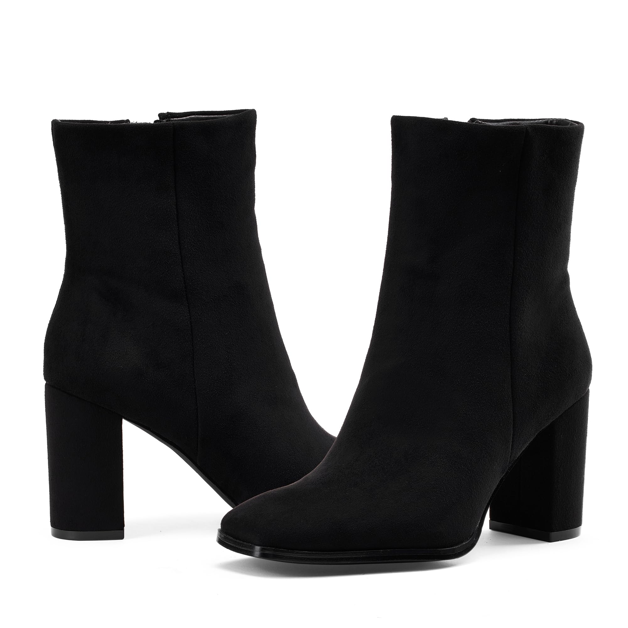 GENSHUO Women's Square Toe Ankle Boots - 3.15 Inch Block Heel Booties with Side Zipper | Fashionable Fall & Winter Shoes for Office, Dating & Casual Outfits