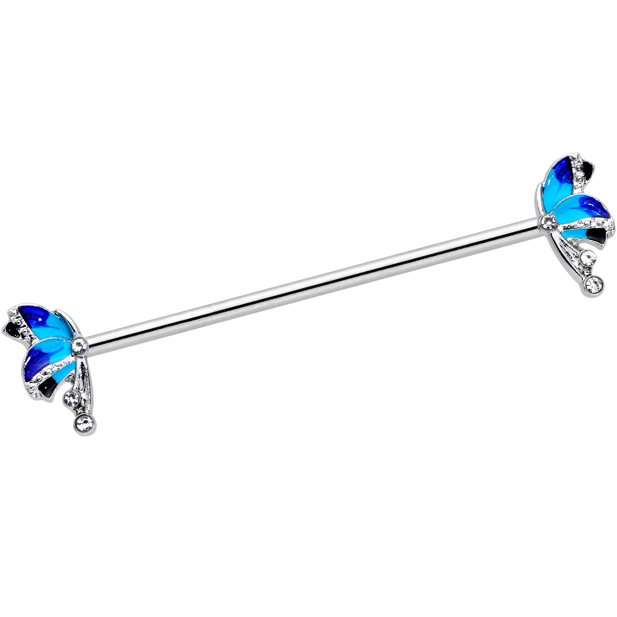 14G Stainless Steel Helix Cartilage Earring - Blue Butterfly Industrial Barbell (1 1/2