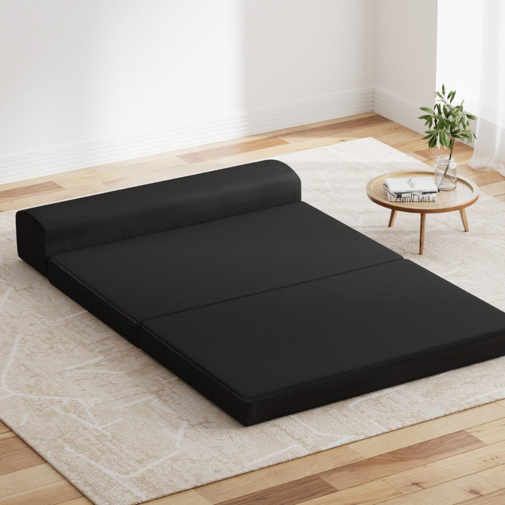Portable Folding Foam Mattress - Double Size Sofa Bed with Air Mesh Fabric - Black | Perfect for Guest Beds, Camping & Small Space Living