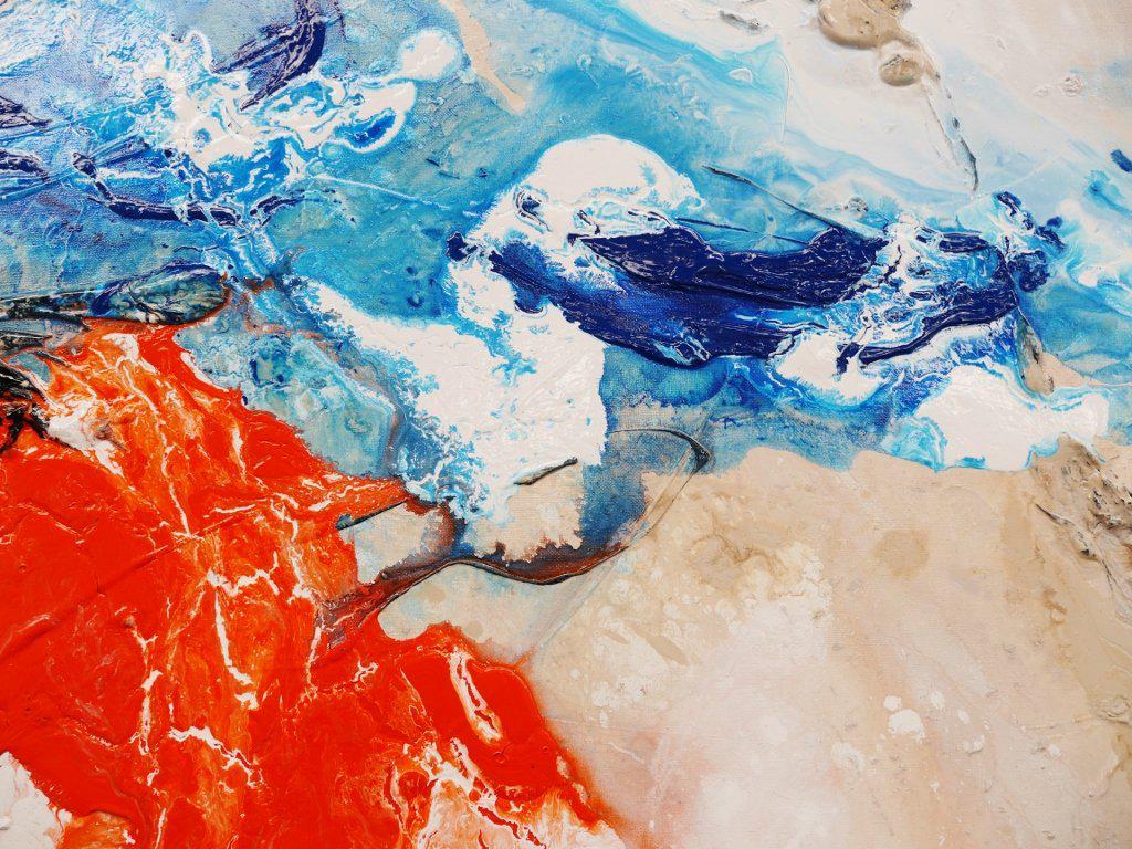 Blue and Orange Abstract Painting - 240cm x 100cm Large Modern Canvas Art for Living Room, Bedroom, or Office Wall Decor