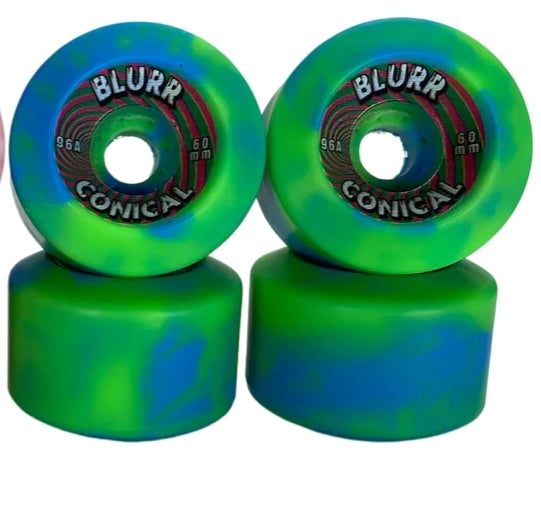 Vision Blurr Wheels 60mm 96A (90A) Reissues - Blue Green Swirl Longboard Skateboard Wheels for Cruising, Downhill & Street Skating