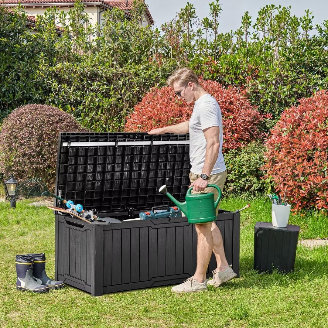 YITAHOME 120 Gallon Outdoor Storage Deck Box - Large Waterproof Resin Patio Storage Container for Outdoor Cushions, Garden Tools & Pool Accessories - Lockable Deck Box for Backyard, Patio & Poolside (Black)