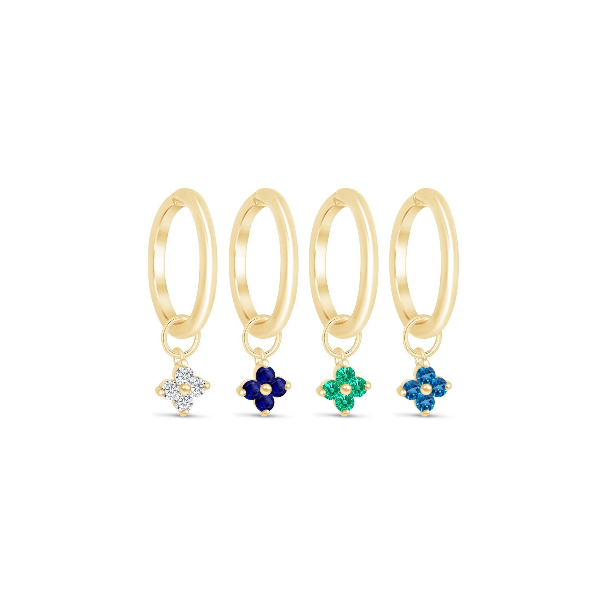 14K Yellow Gold Hoop Earrings with Emerald Clover Charm - Elegant Irish Jewelry for St. Patrick's Day, Birthday Gifts & Everyday Wear
