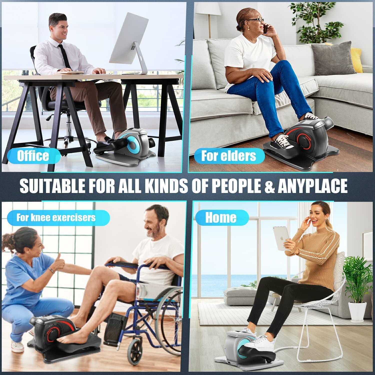 ANCHEER Under Desk Elliptical Machine - Portable Leg Exerciser for Home & Office Use with LCD Monitor, Remote Control & Massage Pedals | Ideal for Seniors, Sedentary Workers & Physical Therapy | Compact Seated Workout Equipment for Small Spaces