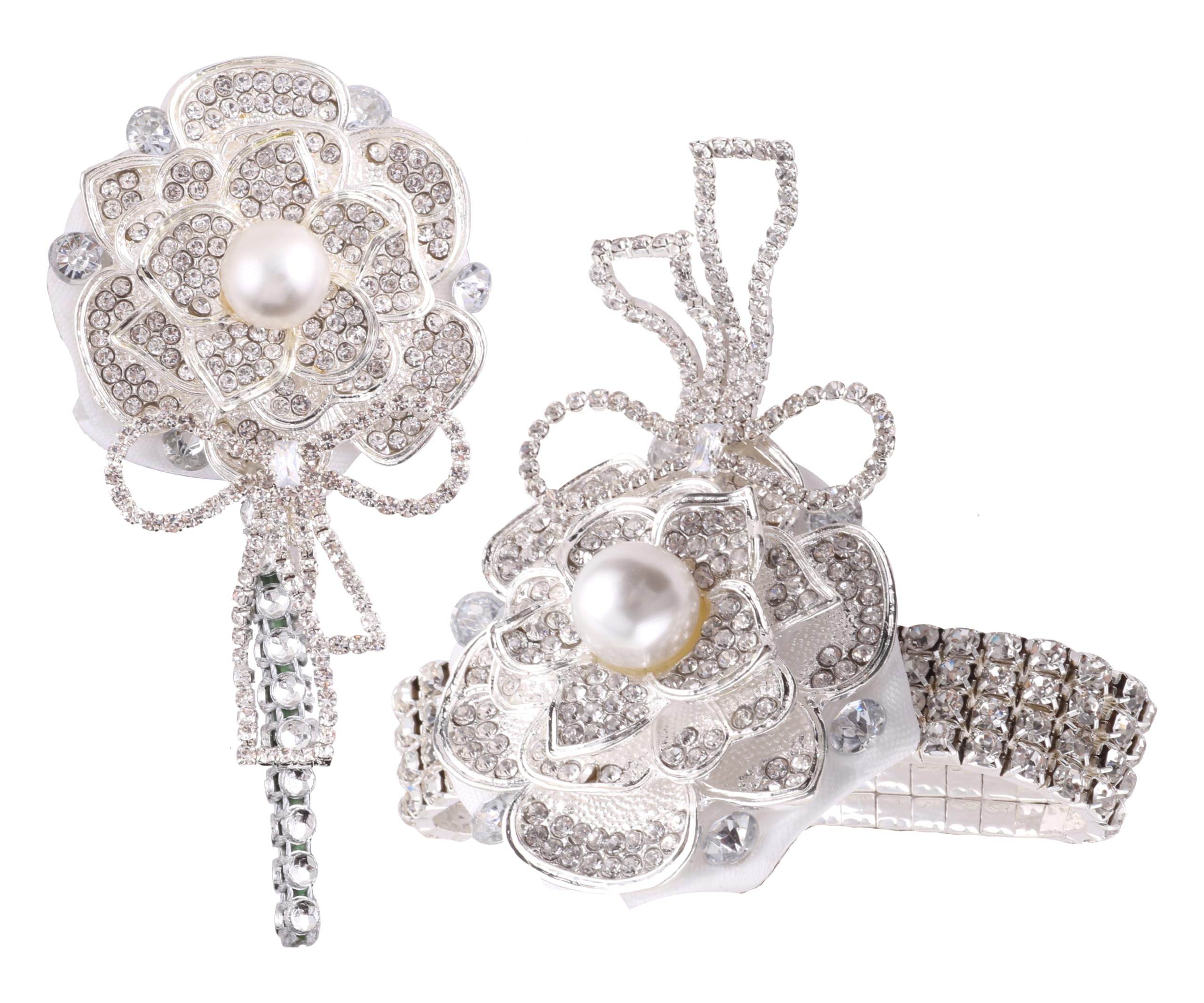 Luxury Wedding Wrist Corsage & Boutonniere Set with Artificial Pearls - Ivory Bridal Party Prom Corsage Wristlet for Weddings, Proms, Dances & Formal Events