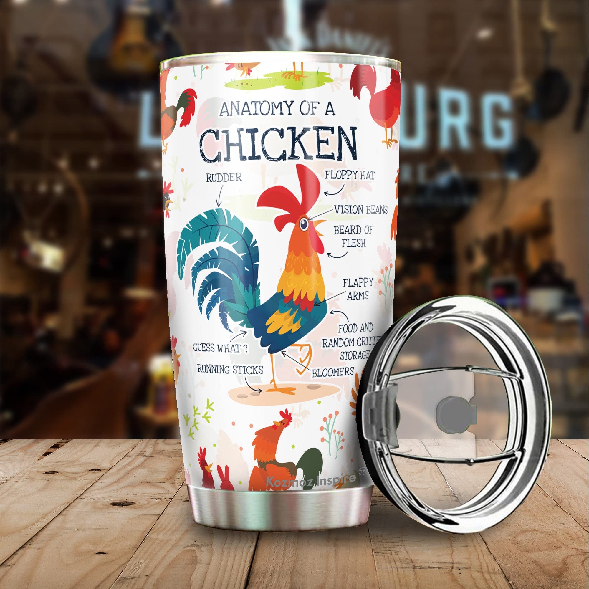 Kozmoz Inspire Chicken Anatomy Tumbler 20oz - Funny Chicken Lover Gifts for Farmers, Men & Women - Insulated Coffee Mug for Grandma, Grandpa, Mother's Day & Father's Day - Perfect for Farm Life, Veterinary Humor & Coffee Enthusiasts