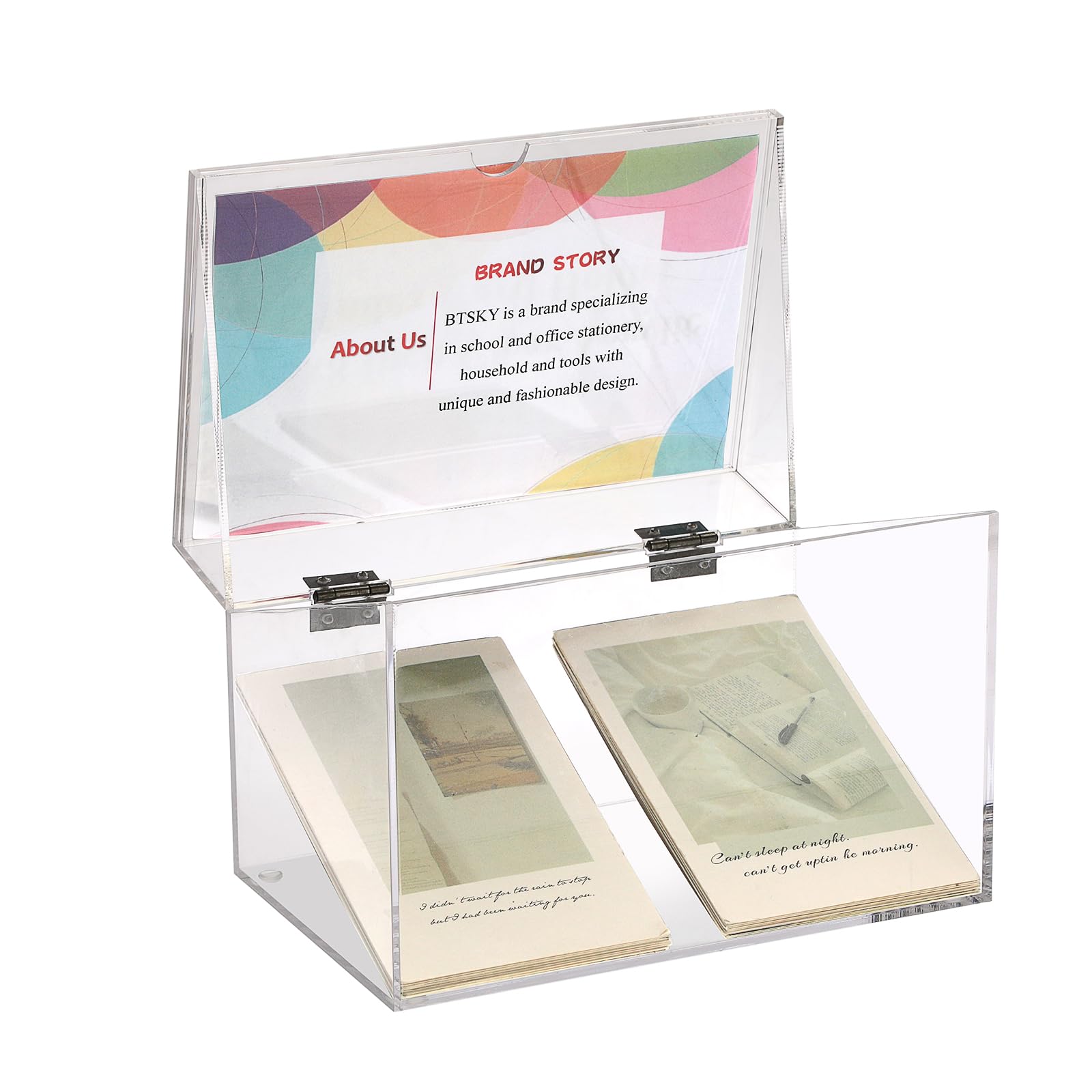BTSKY Clear Acrylic 5 x 8 inch Index Card Box with Sign Lid - Durable Plastic Storage Organizer for Index Cards, Note Cards, Flashcards & Recipes | Perfect for Office, School, Kitchen & Home Organization
