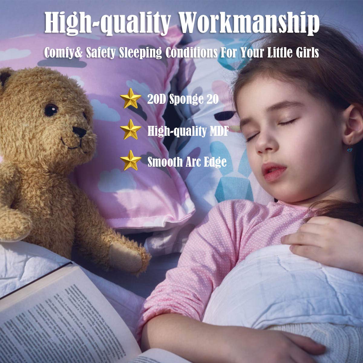 Costzon Twin Bed Frame for Kids - Wooden Upholstered Platform Bed with Slat Support, Padded Headboard & Footboard - No Box Spring Needed - Easy Assembly - Fits Standard Twin Mattress - Perfect for Little Girls' Bedrooms, Playrooms & Sleepovers