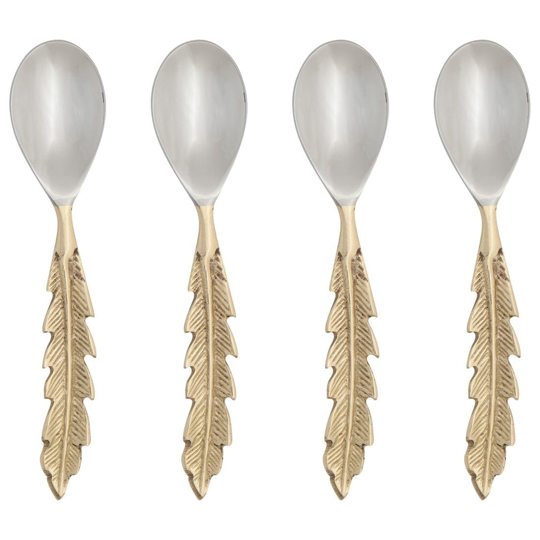 Now Designs Plume Gold Spoons Set of 4 - Elegant Dessert Spoons for Tea Parties, Wedding Favors & Special Occasions